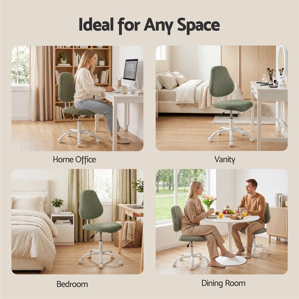 Artiss Armless Office Chair Ergonomic Soft Fleece Height Adjustable Vanity Desk Chair Green Bedworld