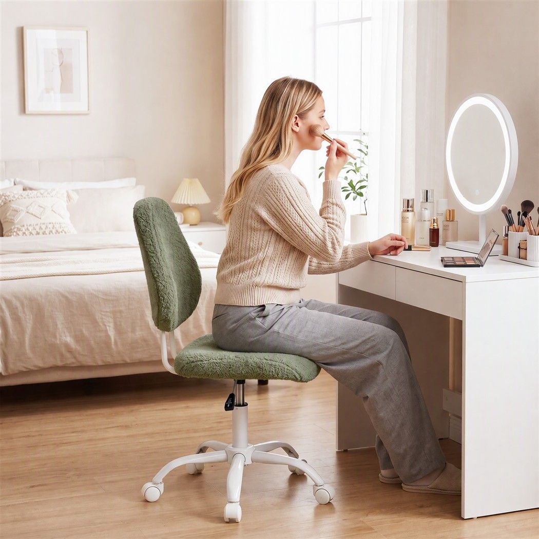 Artiss Armless Office Chair Ergonomic Soft Fleece Height Adjustable Vanity Desk Chair Green Bedworld
