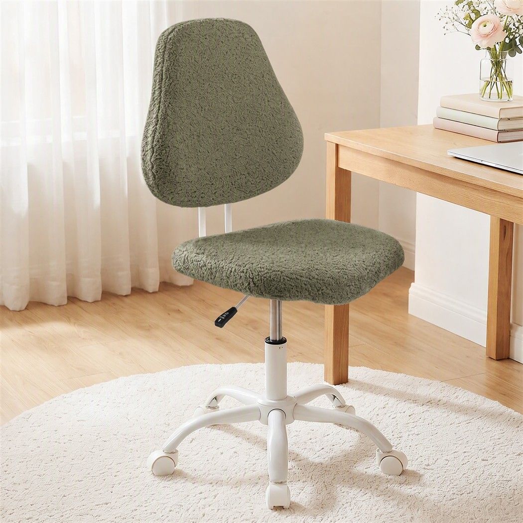 Artiss Armless Office Chair Ergonomic Soft Fleece Height Adjustable Vanity Desk Chair Green Bedworld