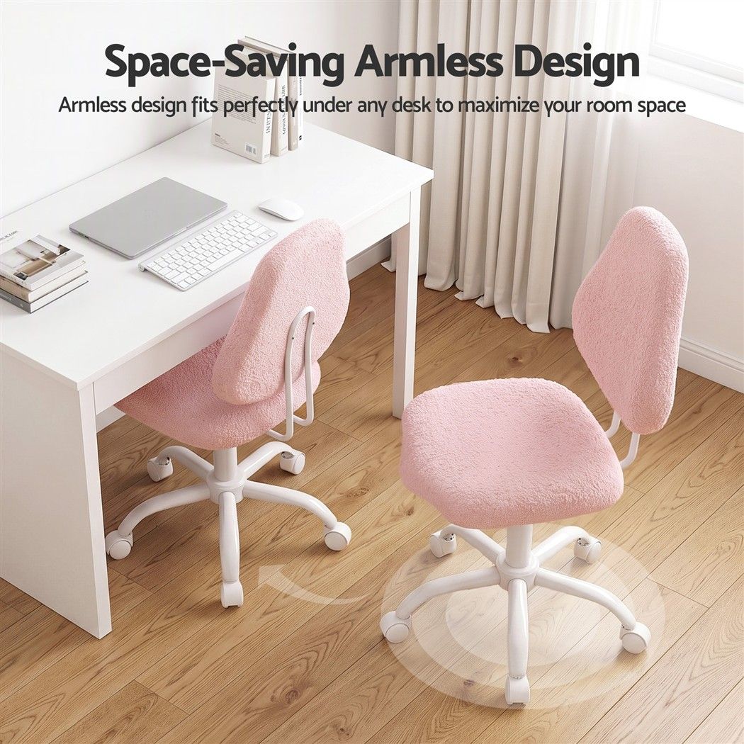Artiss Armless Office Chair Ergonomic Soft Fleece Height Adjustable Vanity Desk Chair Pink Bedworld