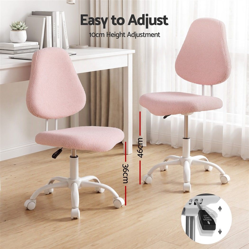 Artiss Armless Office Chair Ergonomic Soft Fleece Height Adjustable Vanity Desk Chair Pink Bedworld