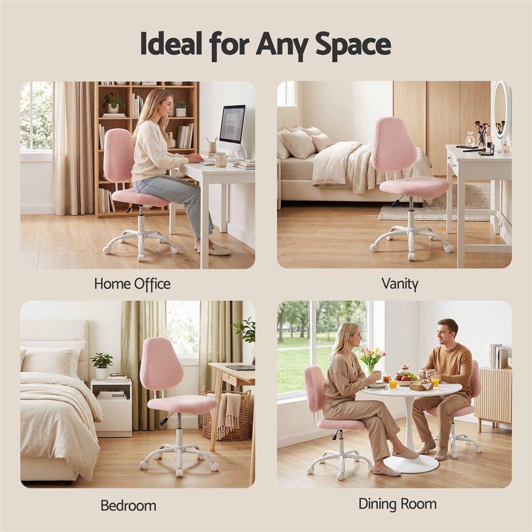 Artiss Armless Office Chair Ergonomic Soft Fleece Height Adjustable Vanity Desk Chair Pink Bedworld