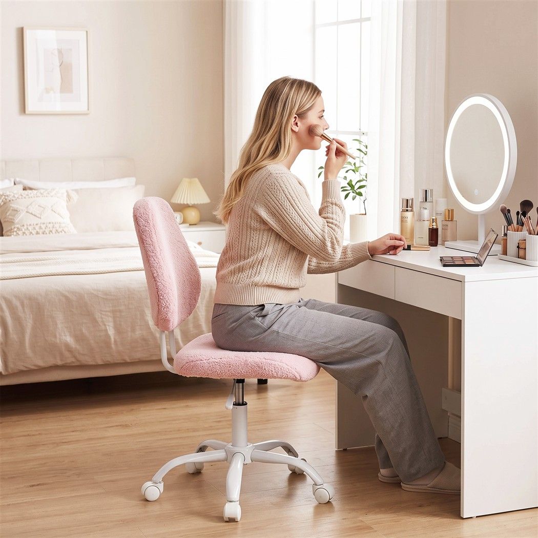 Artiss Armless Office Chair Ergonomic Soft Fleece Height Adjustable Vanity Desk Chair Pink Bedworld