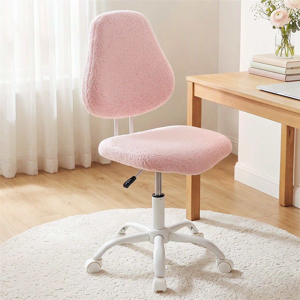 Artiss Armless Office Chair Ergonomic Soft Fleece Height Adjustable Vanity Desk Chair Pink Bedworld