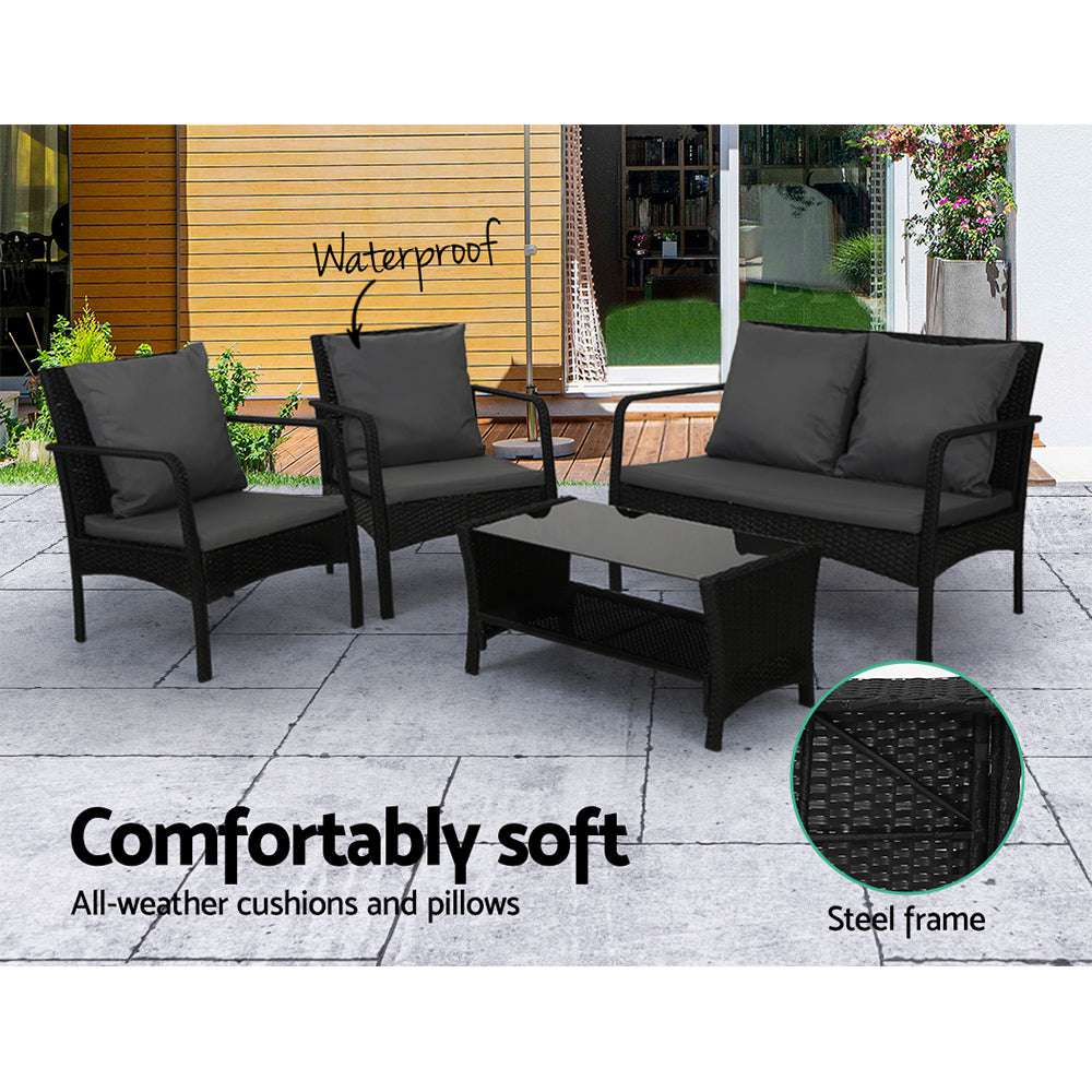 Gardeon Outdoor Sofa Set Lounge Setting Wicker Table