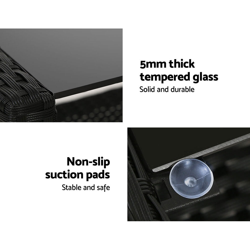 Tempered glass tabletop with non-slip suction pads on underside