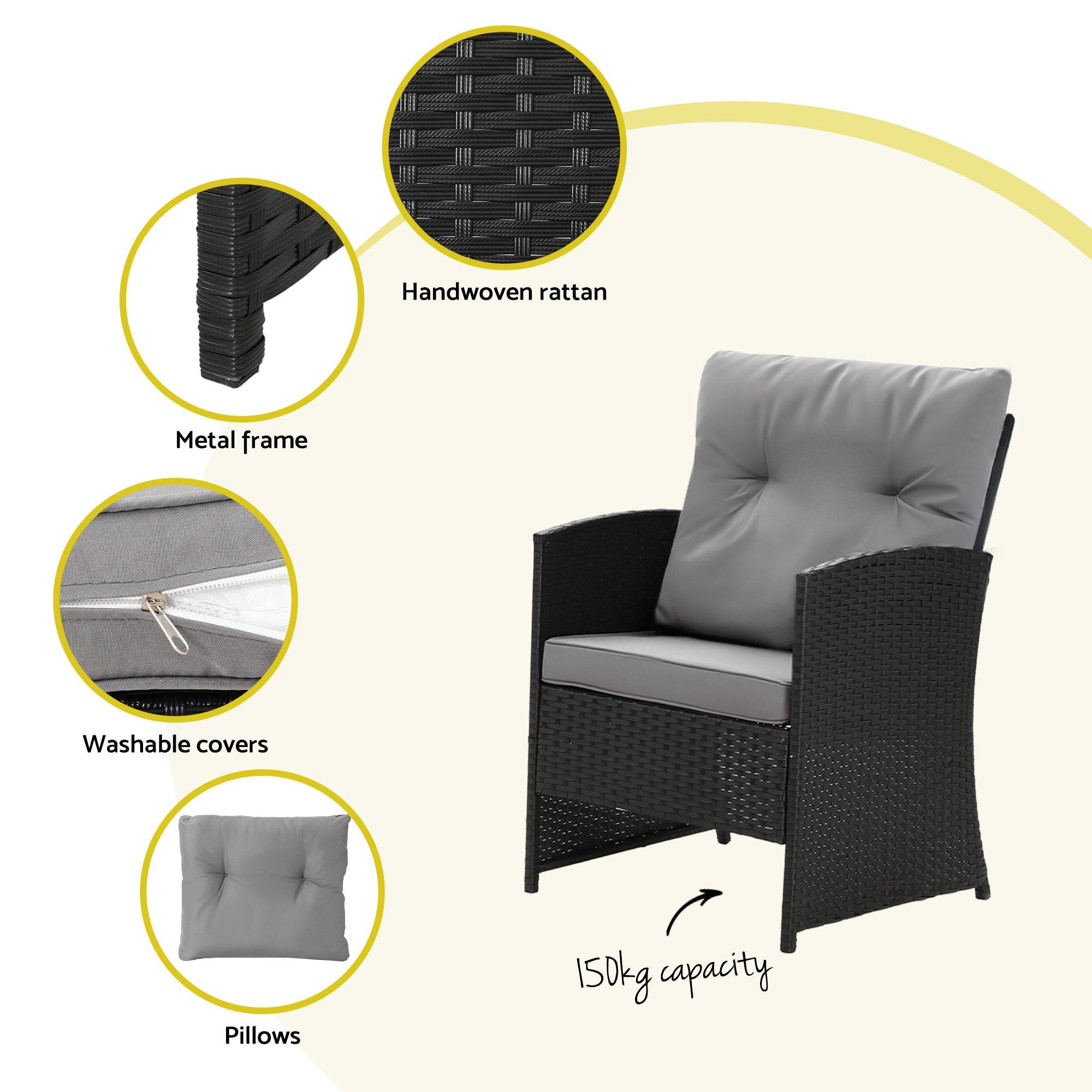 Gardeon 4-Piece Outdoor Sofa Set Coffee Table Chair Rattan Furniture Black Bedworld