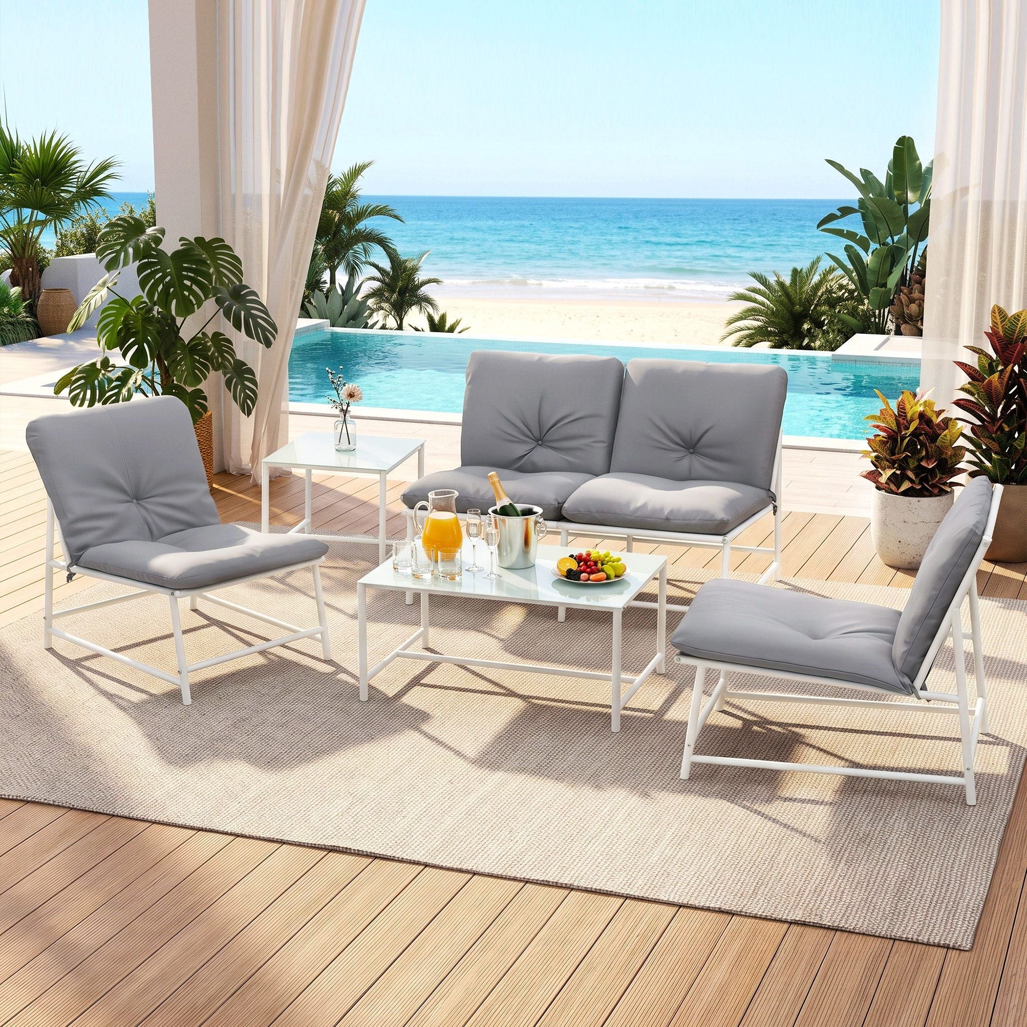 Gardeon 5-Piece Outdoor Sofa Set with Cushions table and Chairs White Bedworld