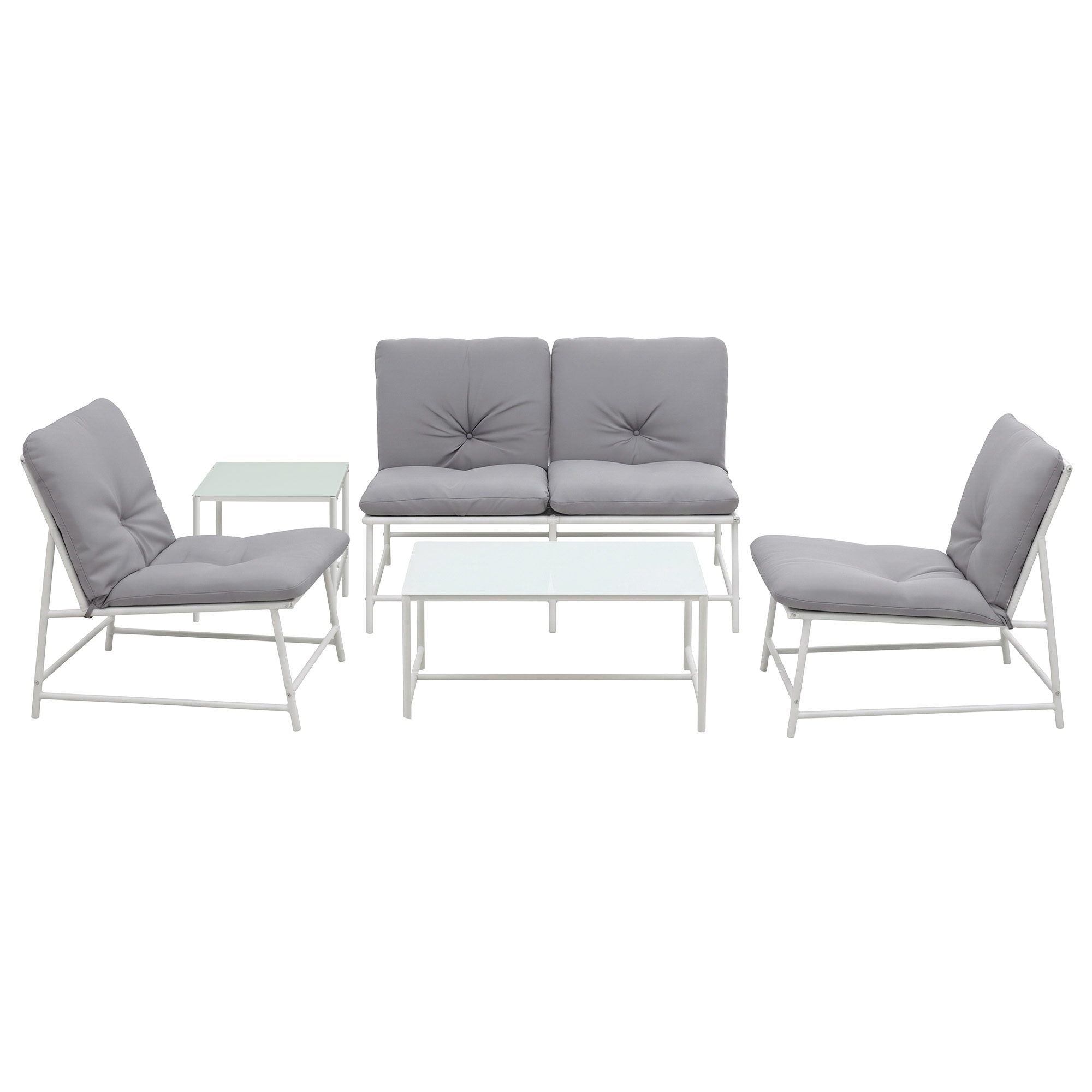 Gardeon 5-Piece Outdoor Sofa Set with Cushions table and Chairs White Bedworld