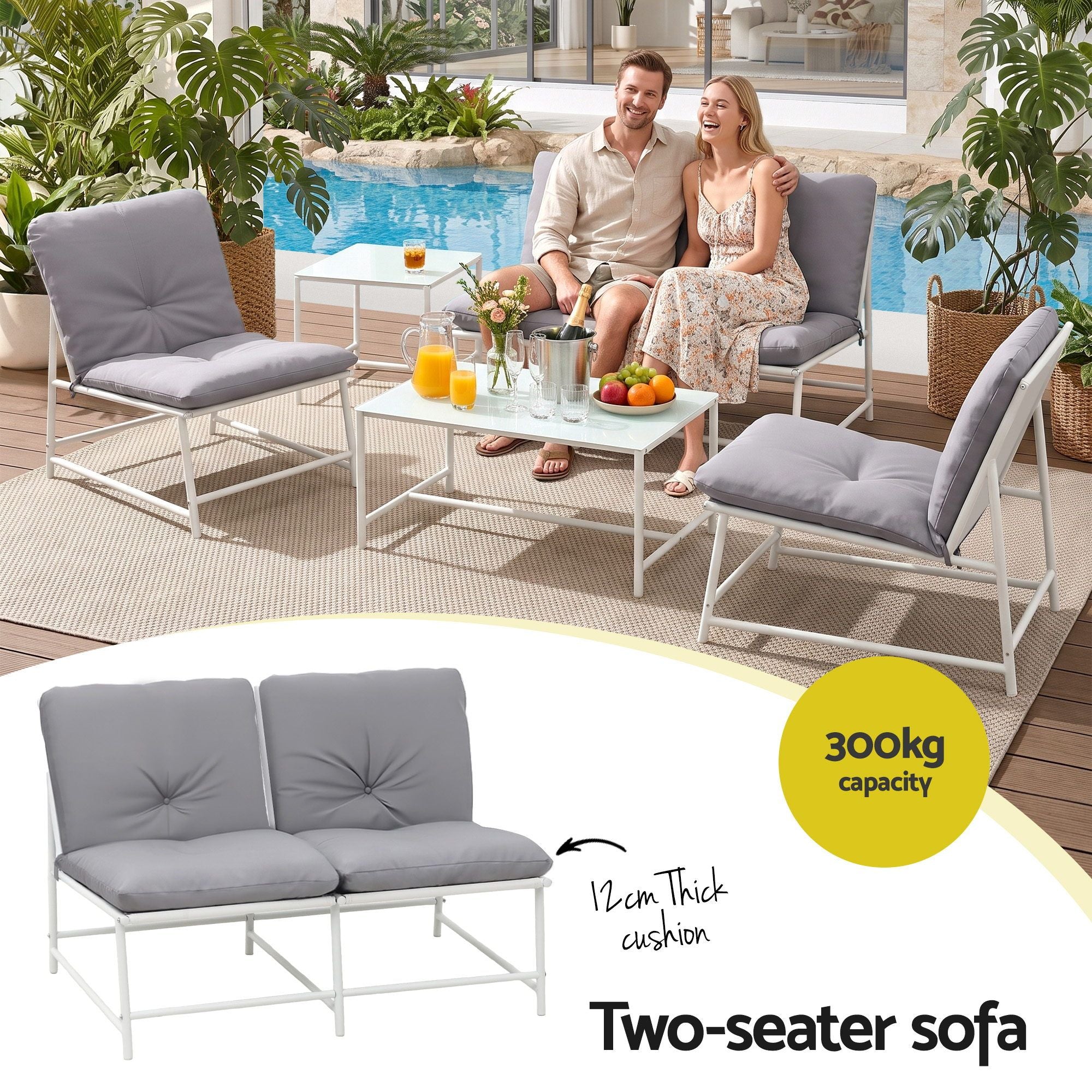 Gardeon 5-Piece Outdoor Sofa Set with Cushions table and Chairs White Bedworld
