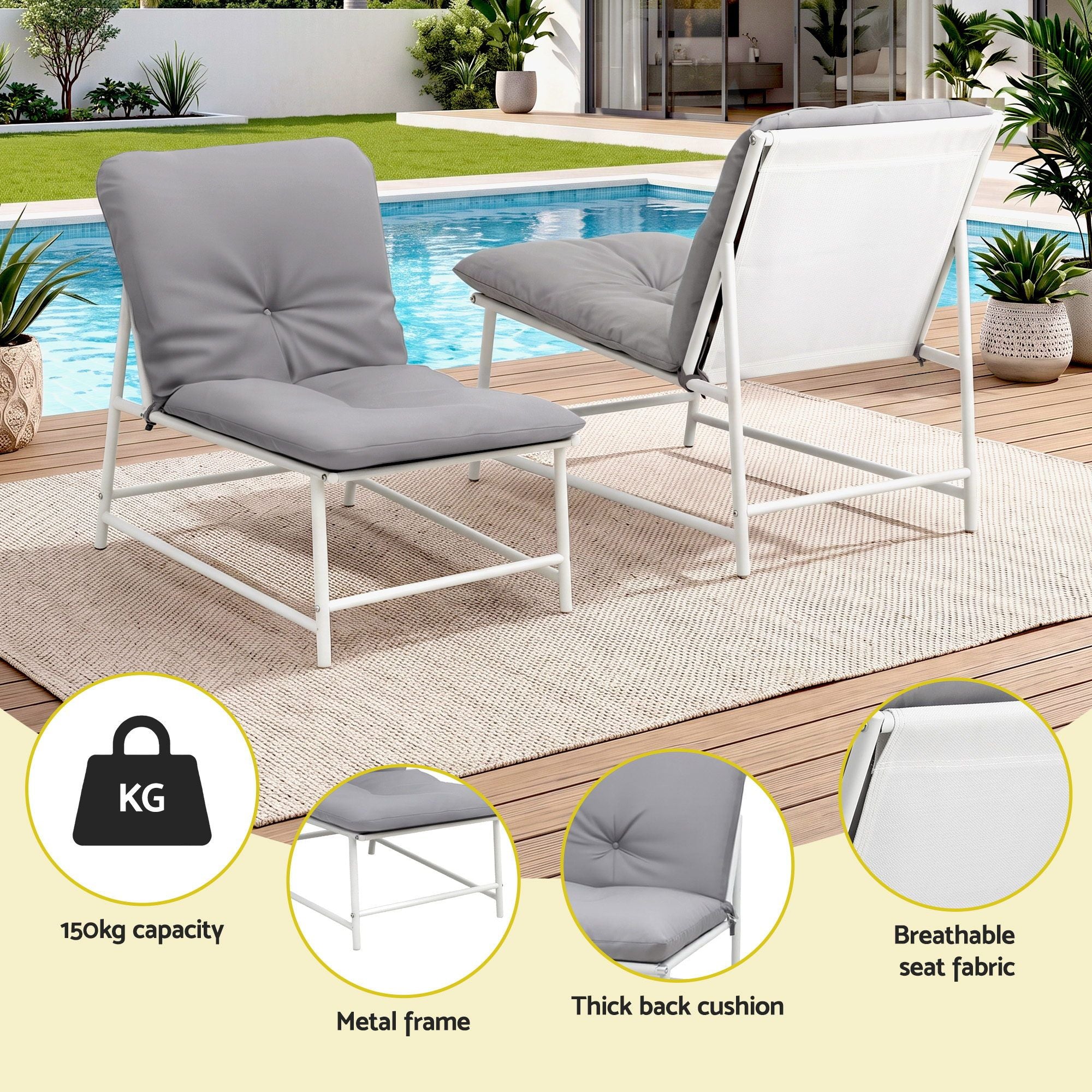 Gardeon 5-Piece Outdoor Sofa Set with Cushions table and Chairs White Bedworld