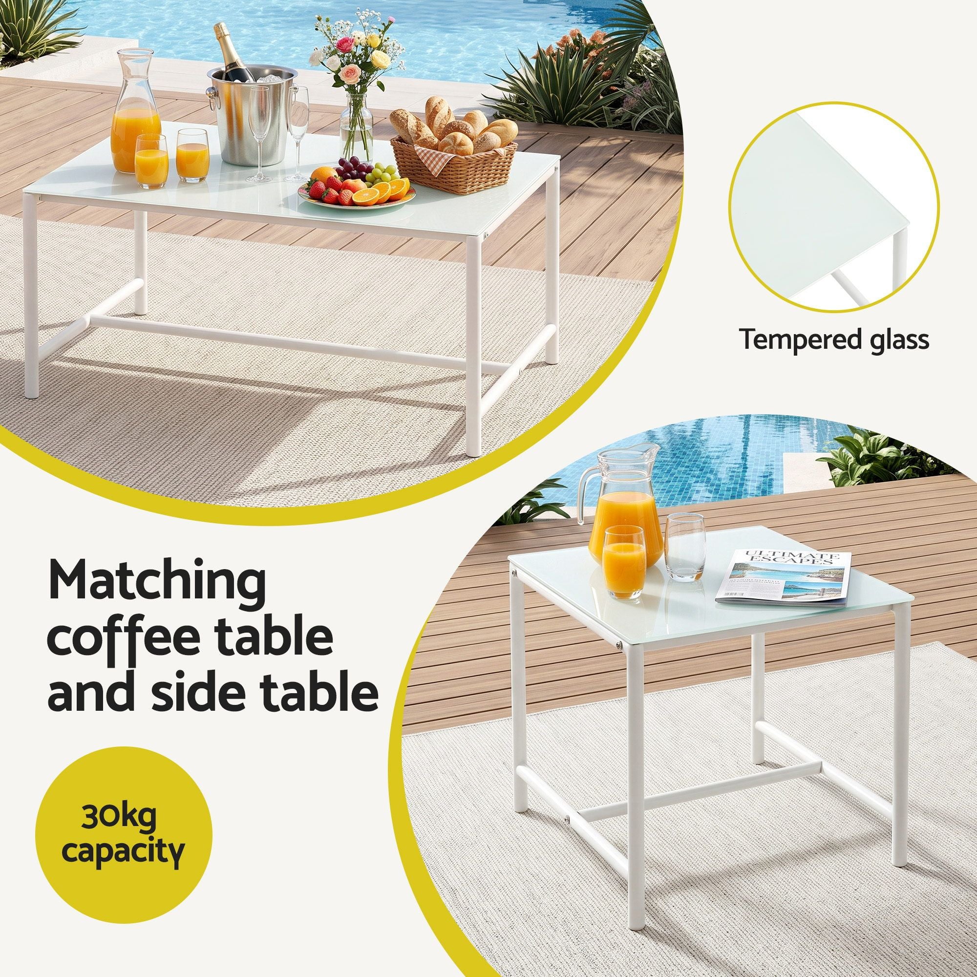 Gardeon 5-Piece Outdoor Sofa Set with Cushions table and Chairs White Bedworld