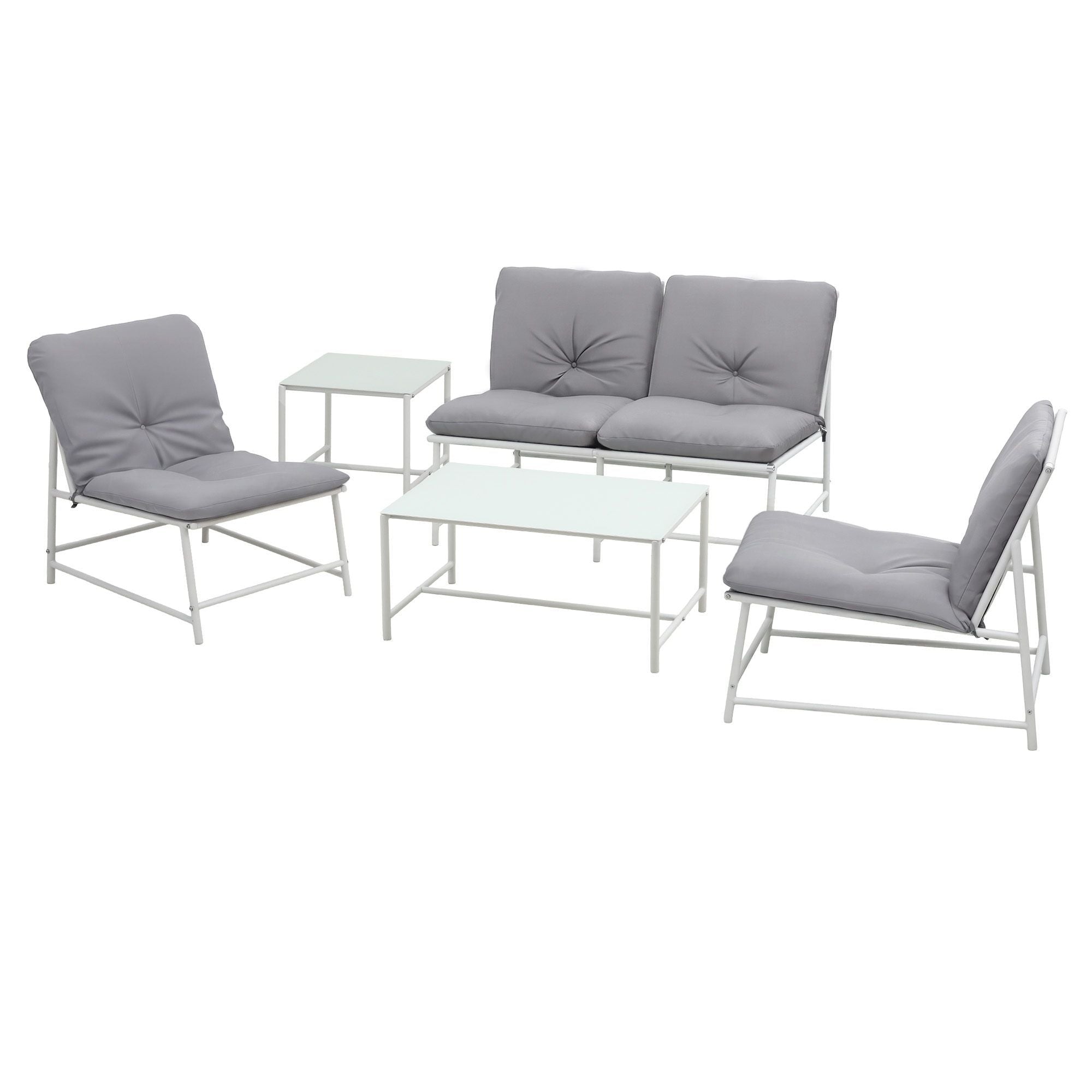 Gardeon 5-Piece Outdoor Sofa Set with Cushions table and Chairs White Bedworld