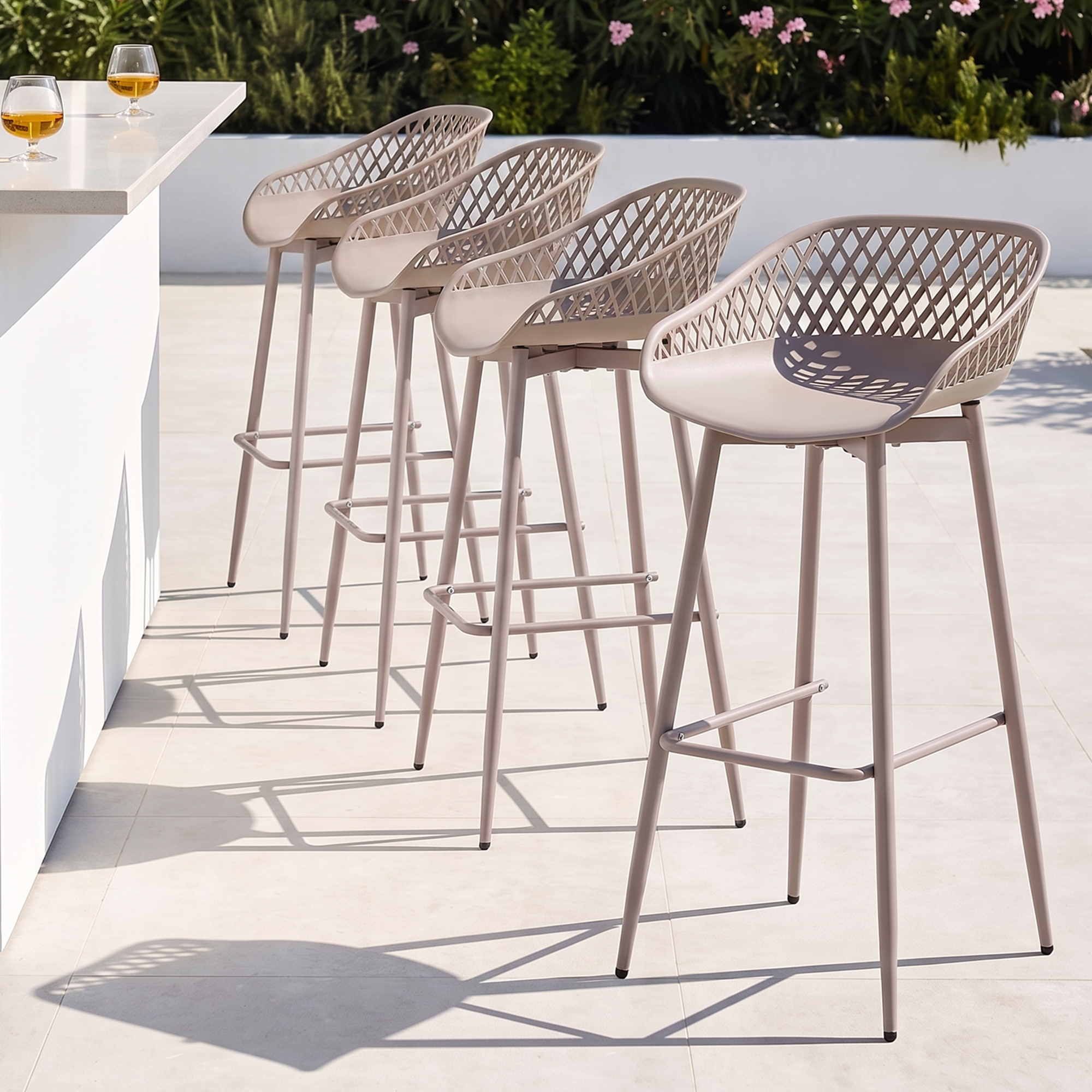 Gardeon 4-Piece Outdoor Bar Stools Plastic Metal Dining Chair Furniture Coffee Bedworld
