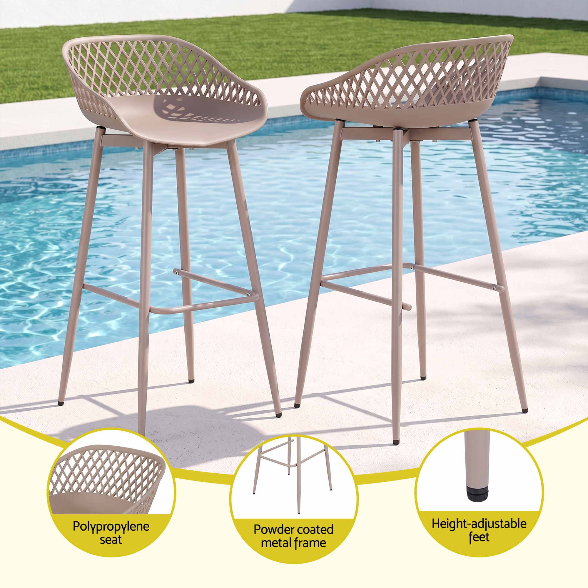 Gardeon 4-Piece Outdoor Bar Stools Plastic Metal Dining Chair Furniture Coffee Bedworld