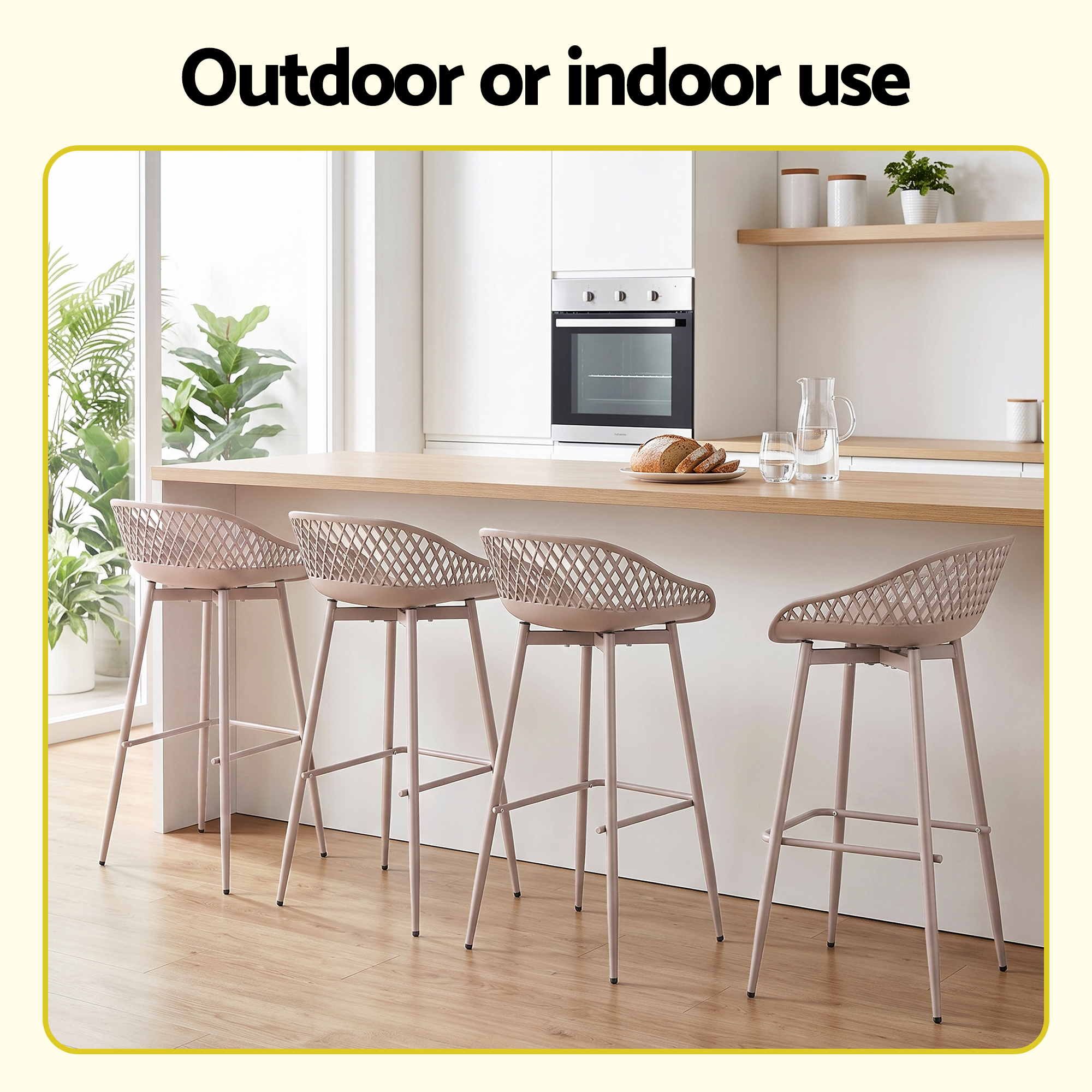 Gardeon 4-Piece Outdoor Bar Stools Plastic Metal Dining Chair Furniture Coffee Bedworld