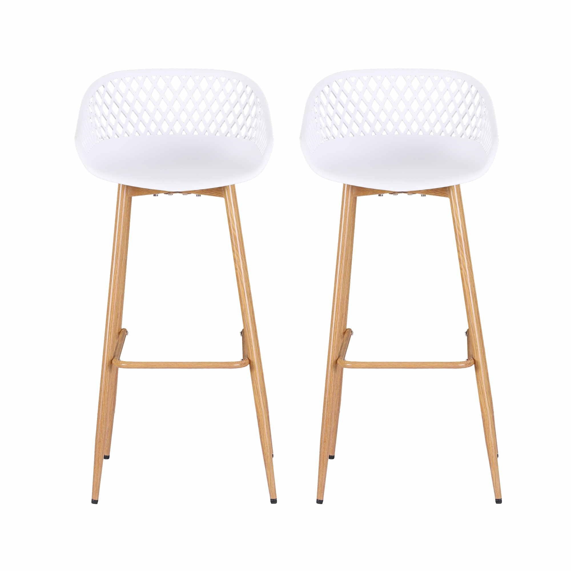 Gardeon 2PC Outdoor Bar Stools Plastic Metal Dining Chair Patio Furniture White Bedworld