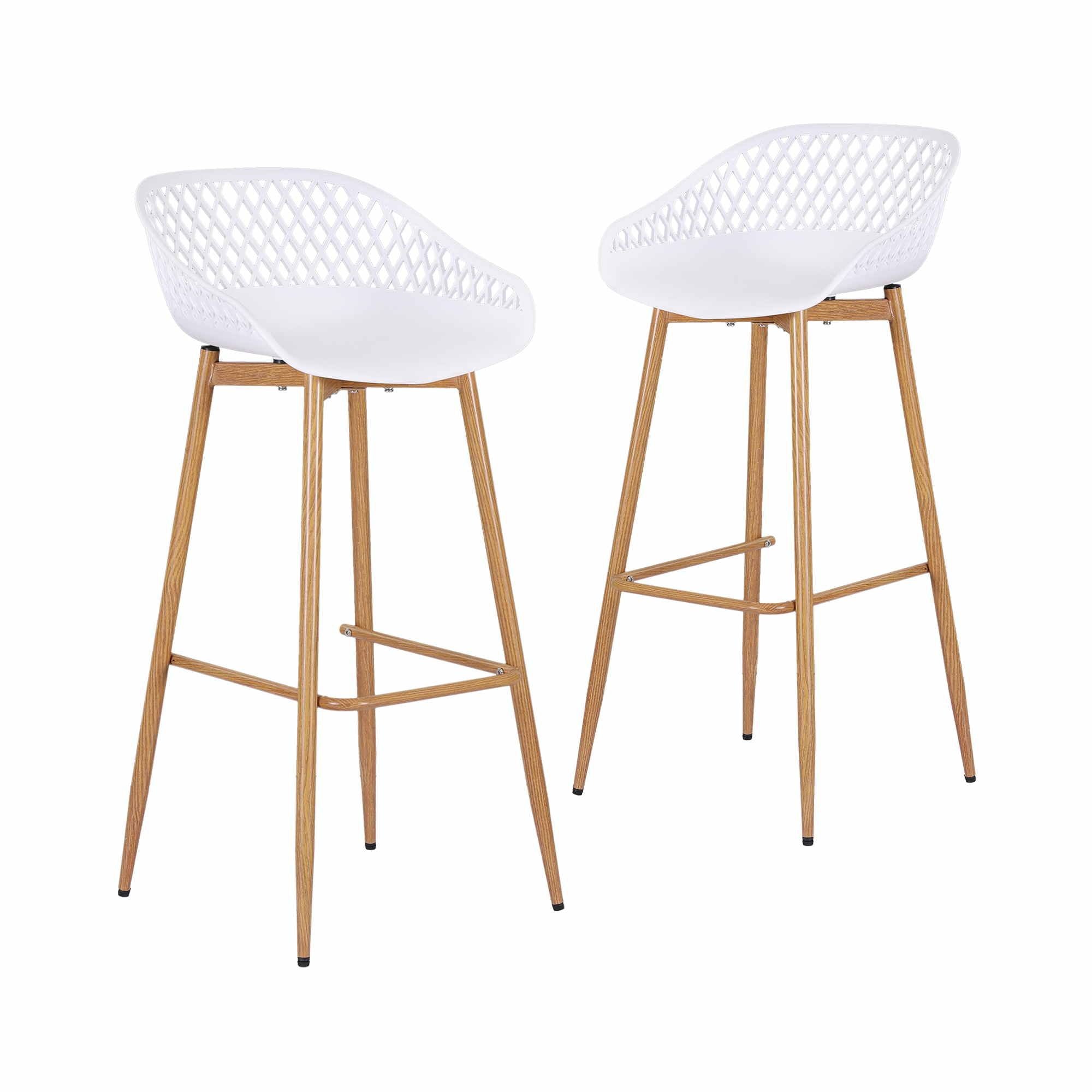 Gardeon 2PC Outdoor Bar Stools Plastic Metal Dining Chair Patio Furniture White Bedworld