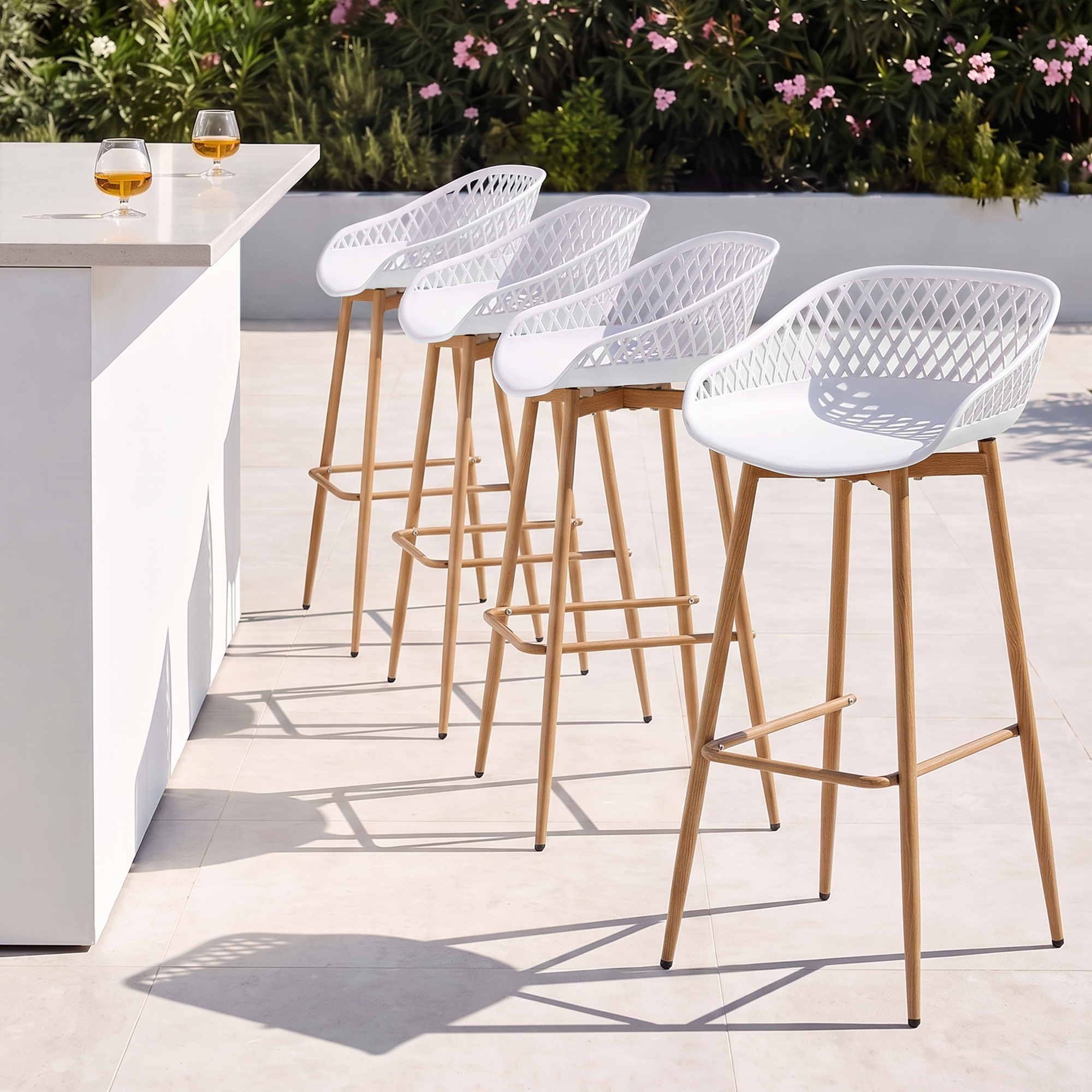 Gardeon 4-Piece Outdoor Bar Stools Plastic Metal Dining Chair Balcony White Bedworld