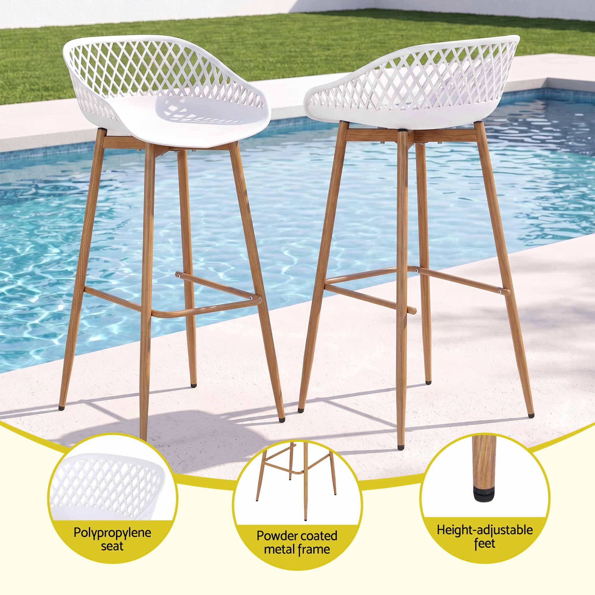 Gardeon 4-Piece Outdoor Bar Stools Plastic Metal Dining Chair Balcony White Bedworld