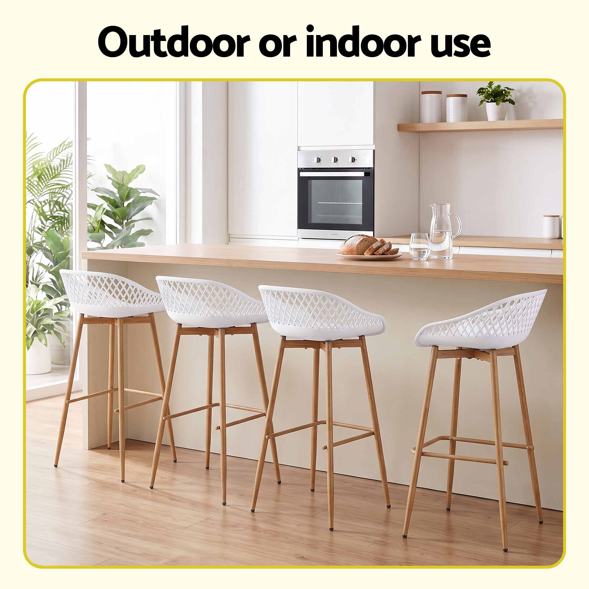 Gardeon 4-Piece Outdoor Bar Stools Plastic Metal Dining Chair Balcony White Bedworld