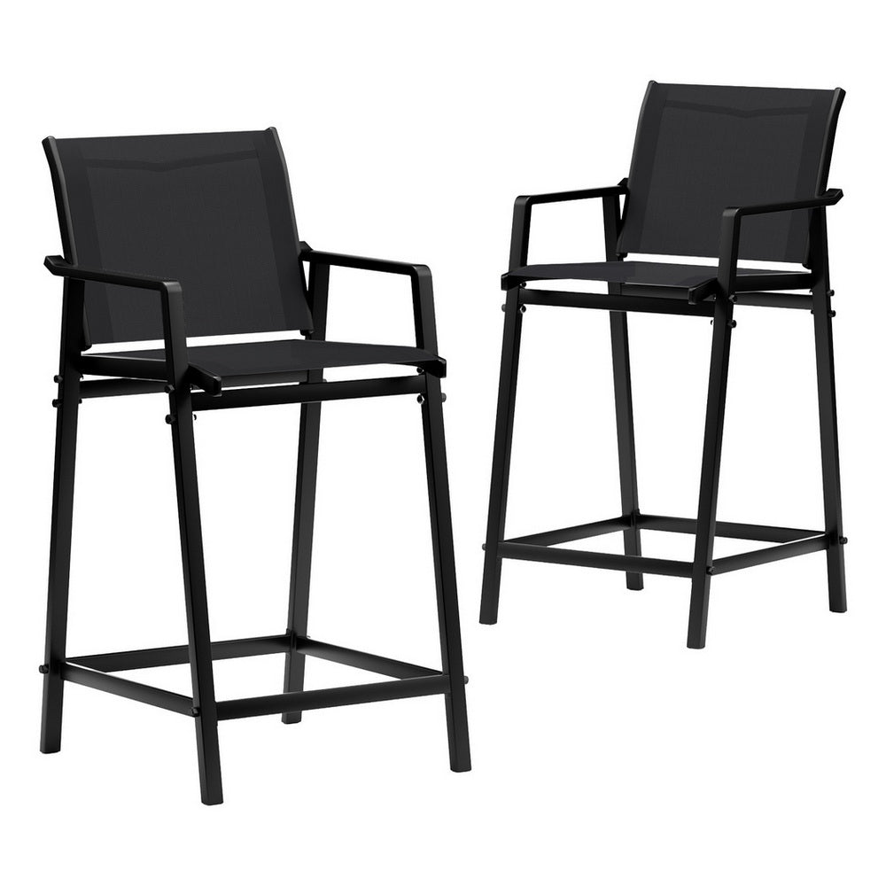 Gardeon 2PC Outdoor Bar Stools Steel Dining Chairs Patio Furniture Garden Black
