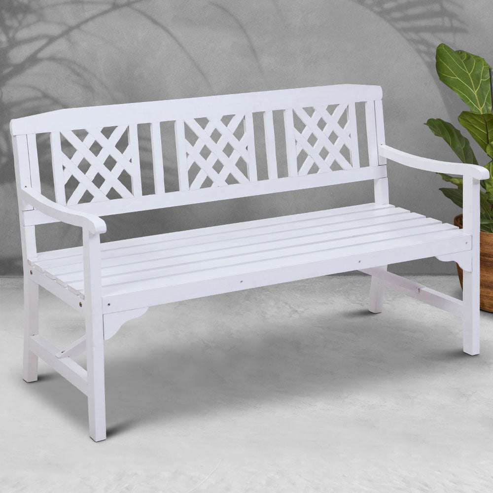 Gardeon Outdoor Garden Bench Wooden Chair 3 Seat Patio Furniture Lounge White