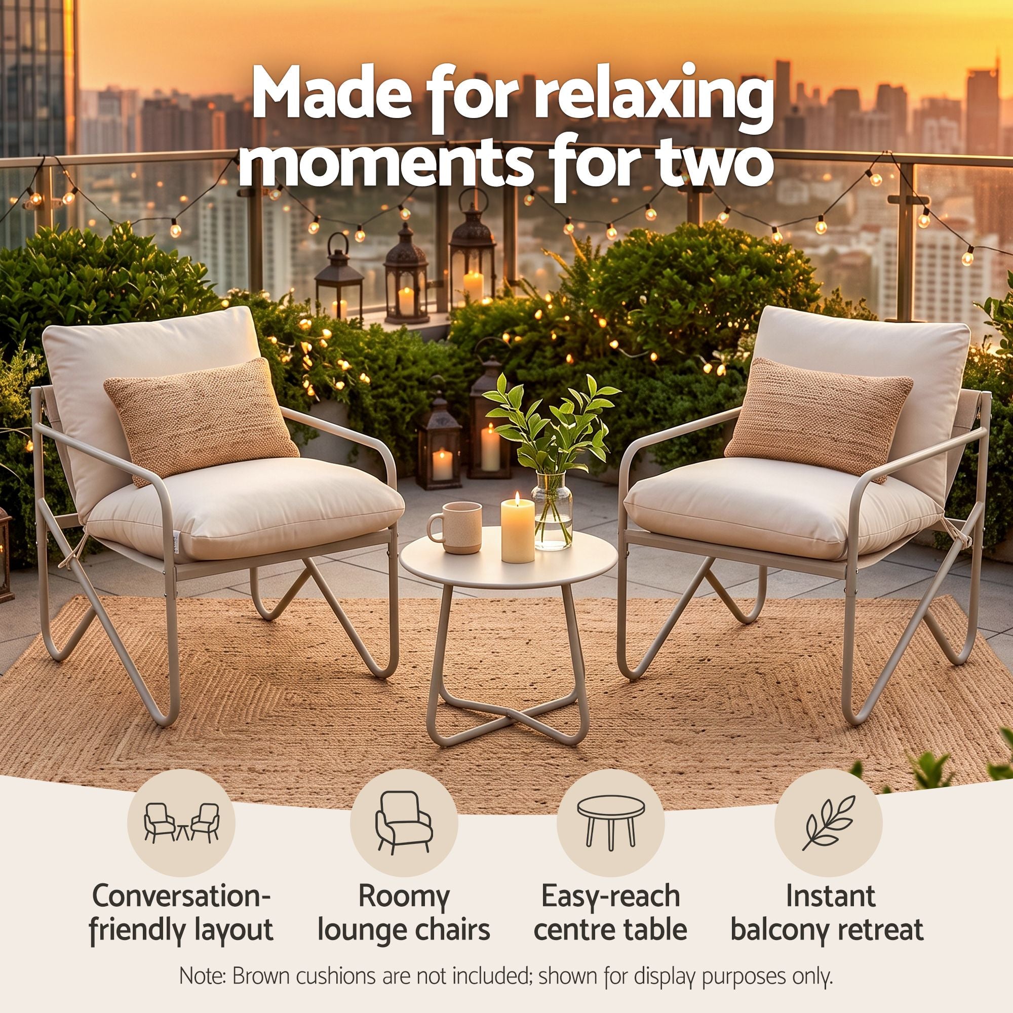 Gardeon Outdoor Bistro Set 3 Piece Patio Furniture Conversation Table and Chairs Khaki Bedworld