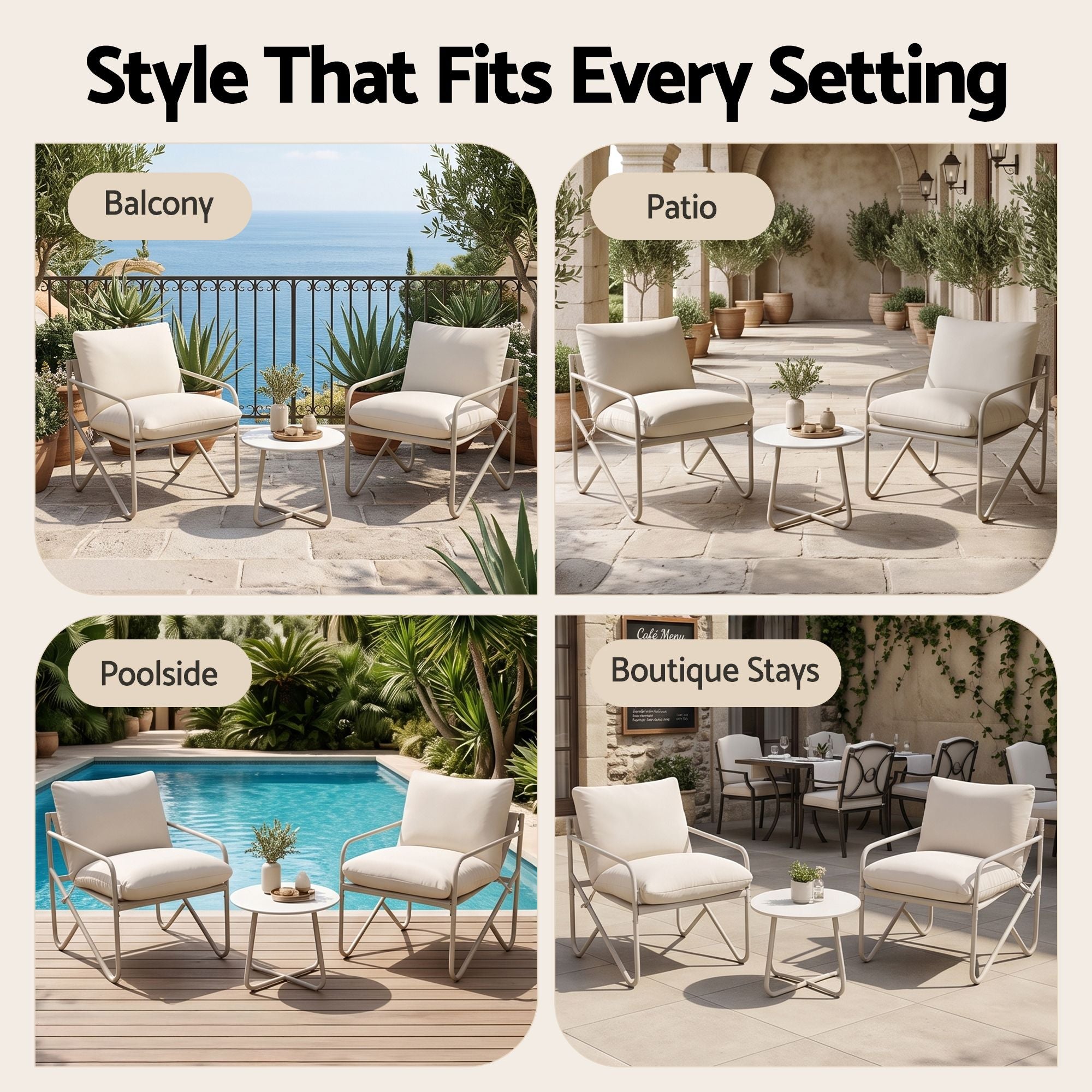 Gardeon Outdoor Bistro Set 3 Piece Patio Furniture Conversation Table and Chairs Khaki Bedworld