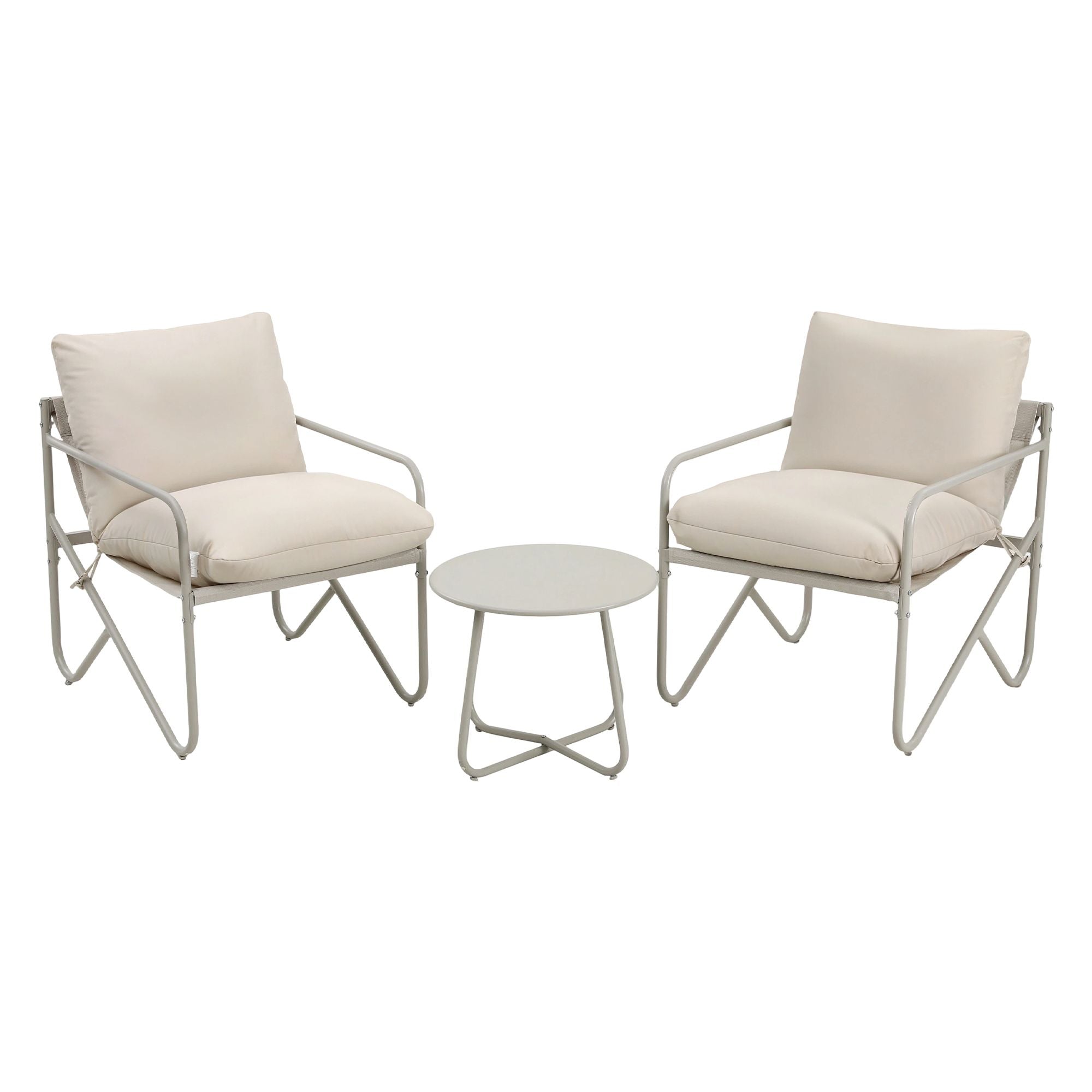 Gardeon Outdoor Bistro Set 3 Piece Patio Furniture Conversation Table and Chairs Khaki Bedworld