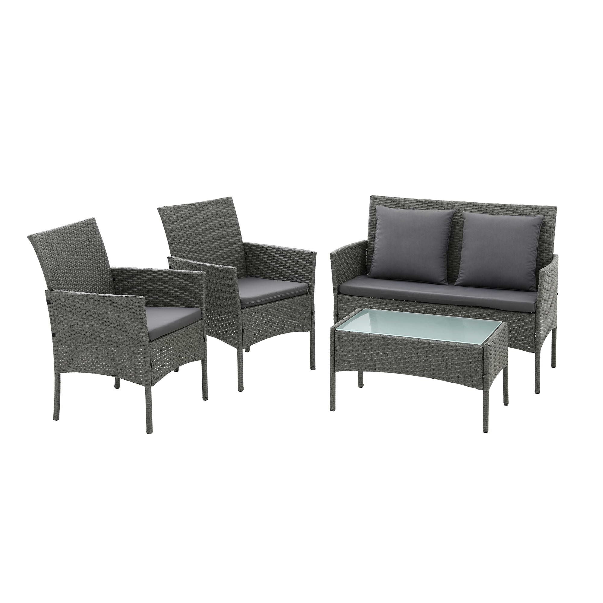 Gardeon 4-Piece Outdoor Sofa Set Rattan Furniture with Two Pillows Grey Bedworld