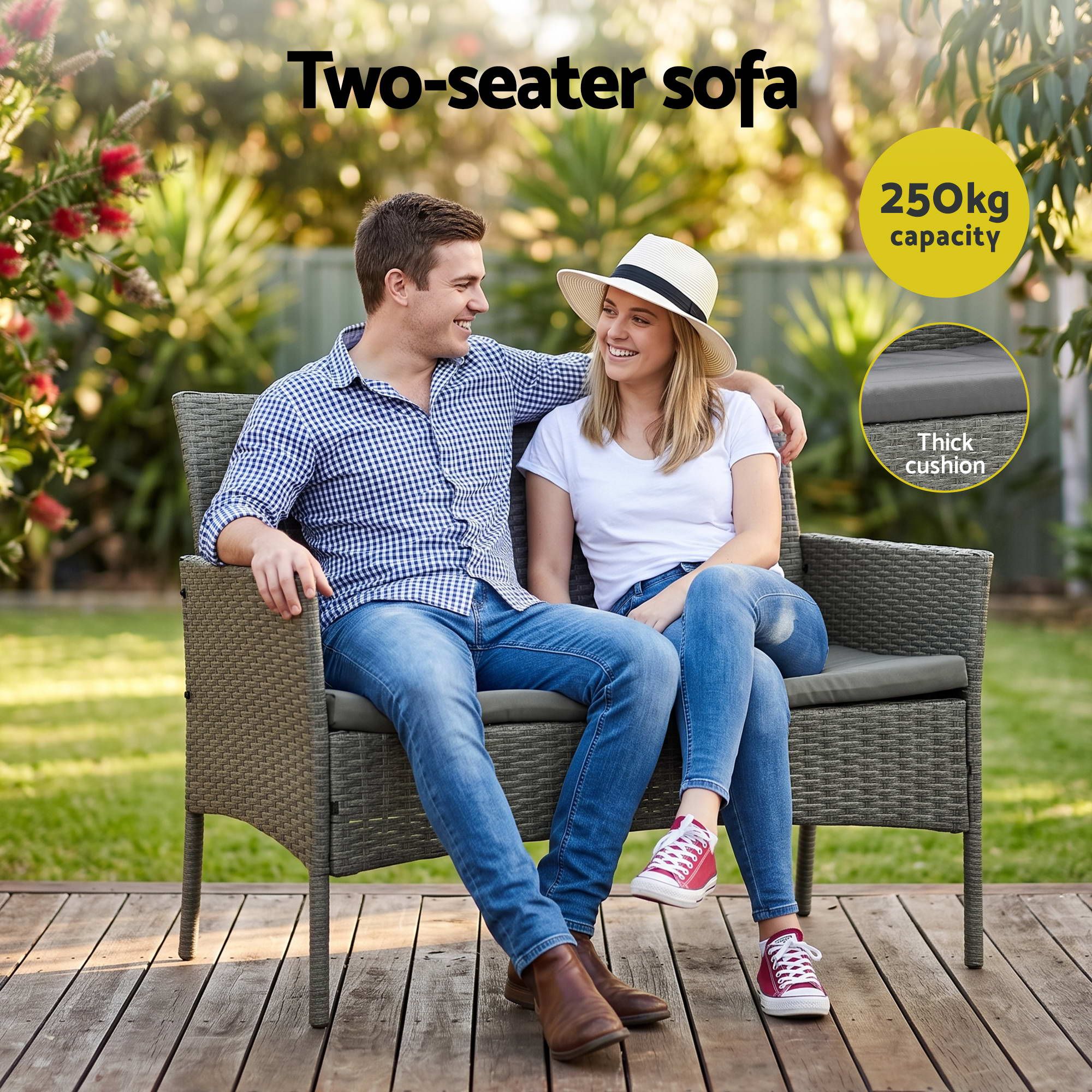 Gardeon 4-Piece Outdoor Sofa Set Rattan Furniture with Two Pillows Grey Bedworld