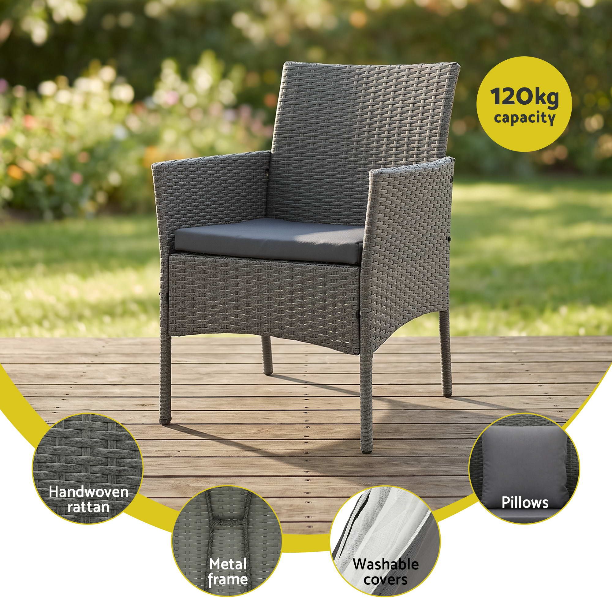 Gardeon 4-Piece Outdoor Sofa Set Rattan Furniture with Two Pillows Grey Bedworld