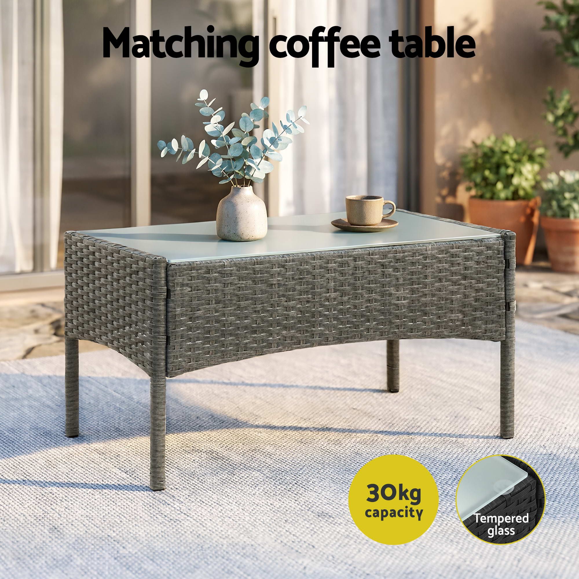 Gardeon 4-Piece Outdoor Sofa Set Rattan Furniture with Two Pillows Grey Bedworld