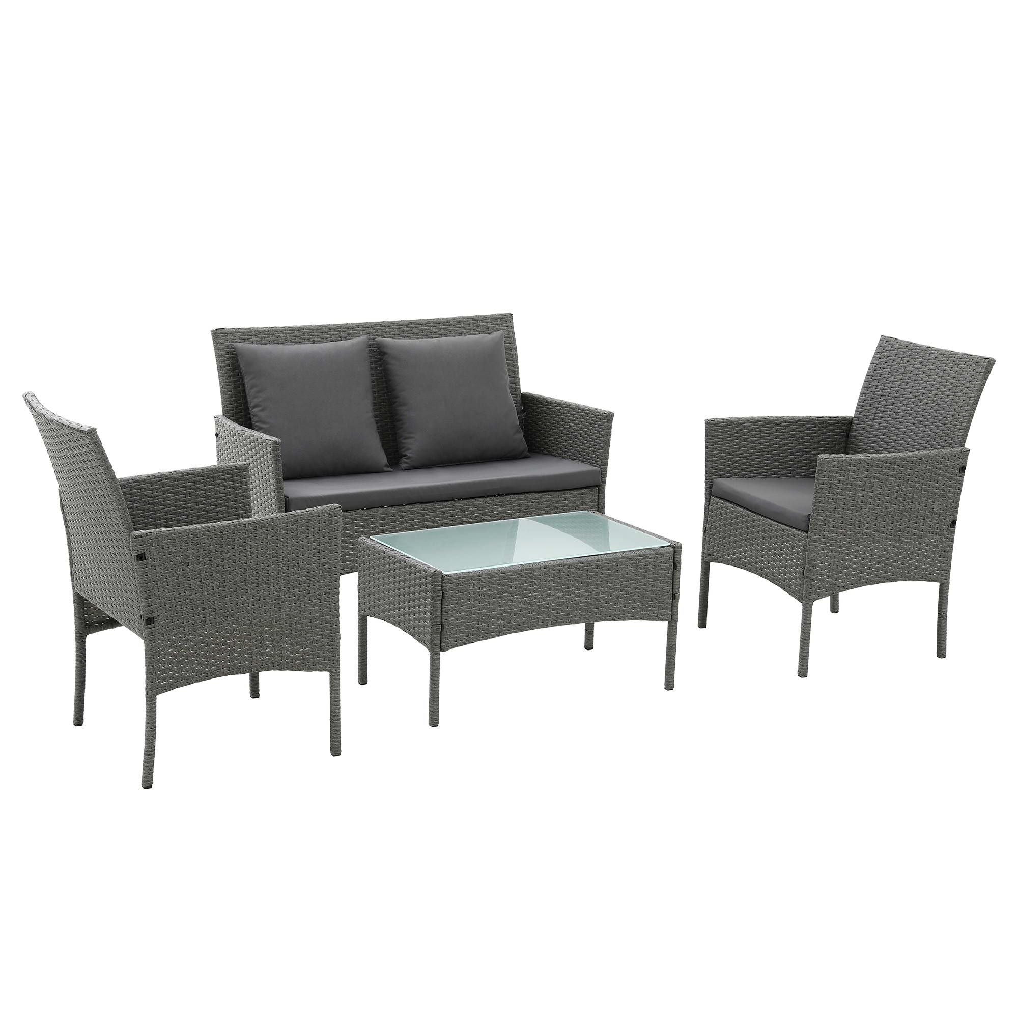 Gardeon 4-Piece Outdoor Sofa Set Rattan Furniture with Two Pillows Grey Bedworld