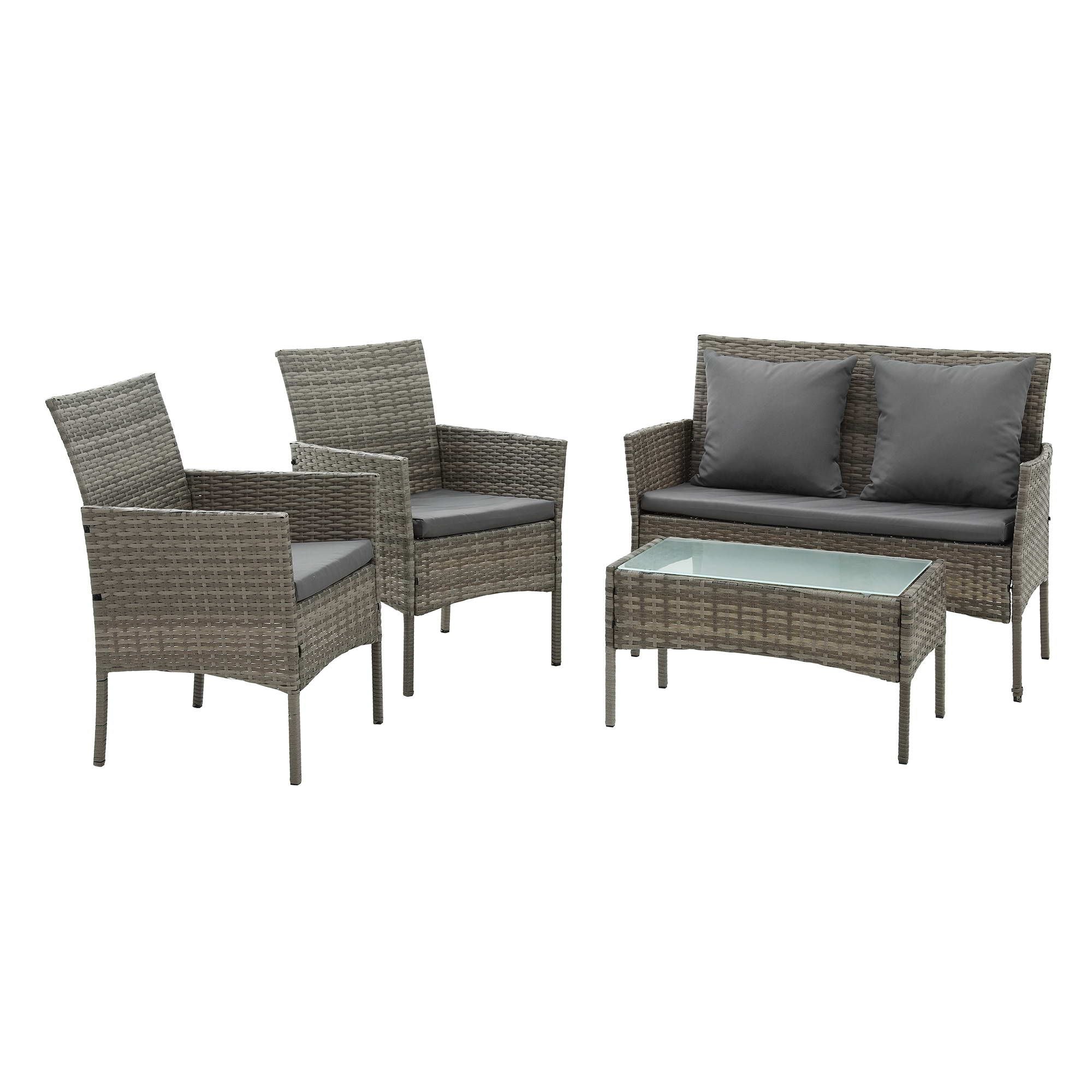 Gardeon 4-Piece Outdoor Sofa Set with Two Pillows Rattan Furniture Grey Bedworld