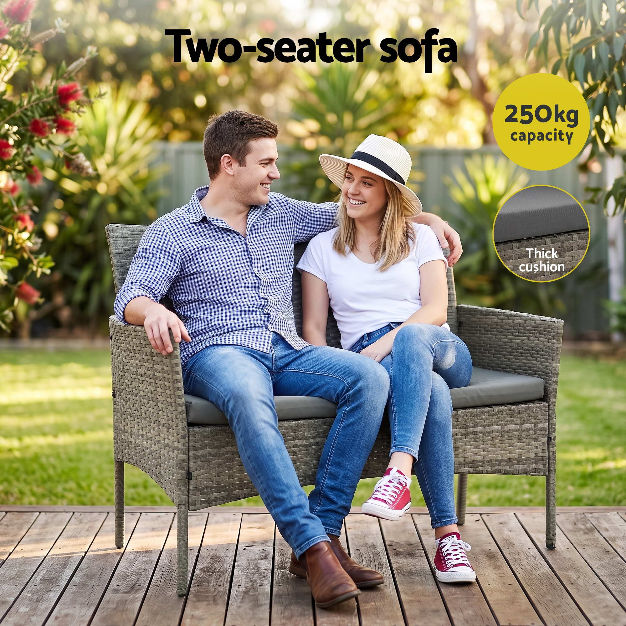 Gardeon 4-Piece Outdoor Sofa Set with Two Pillows Rattan Furniture Grey Bedworld