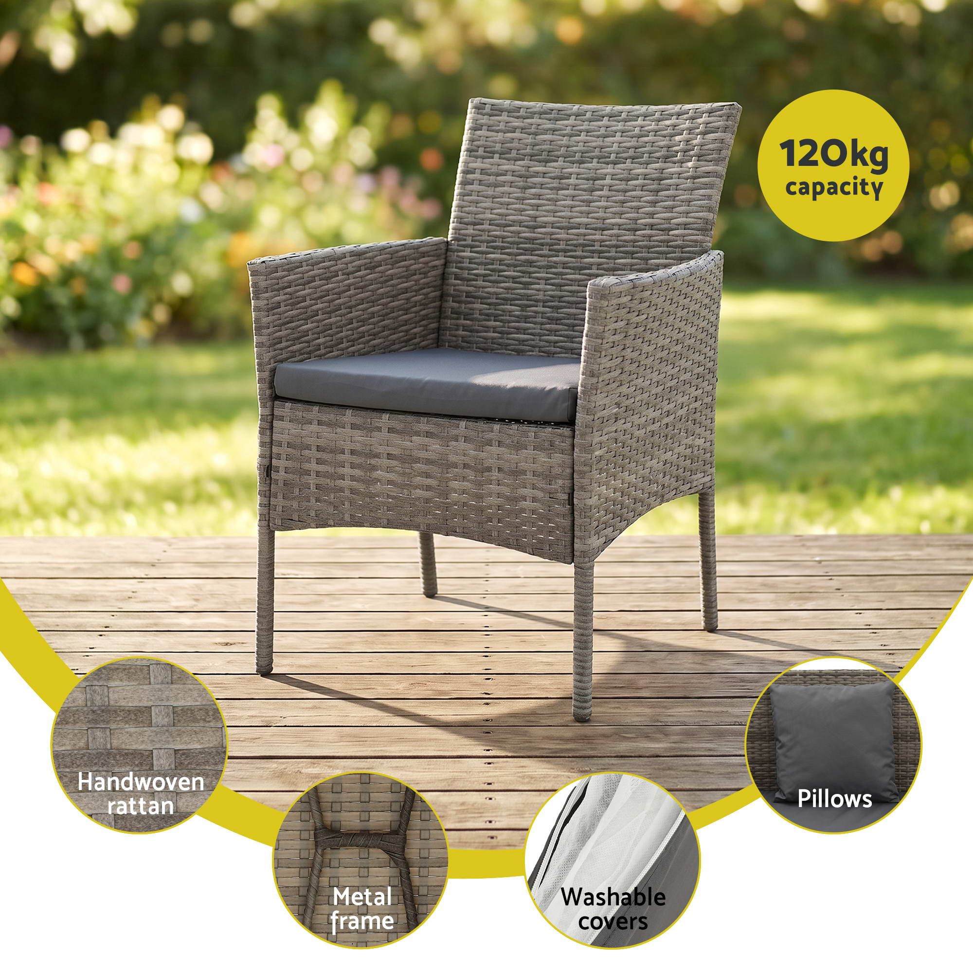 Gardeon 4-Piece Outdoor Sofa Set with Two Pillows Rattan Furniture Grey Bedworld