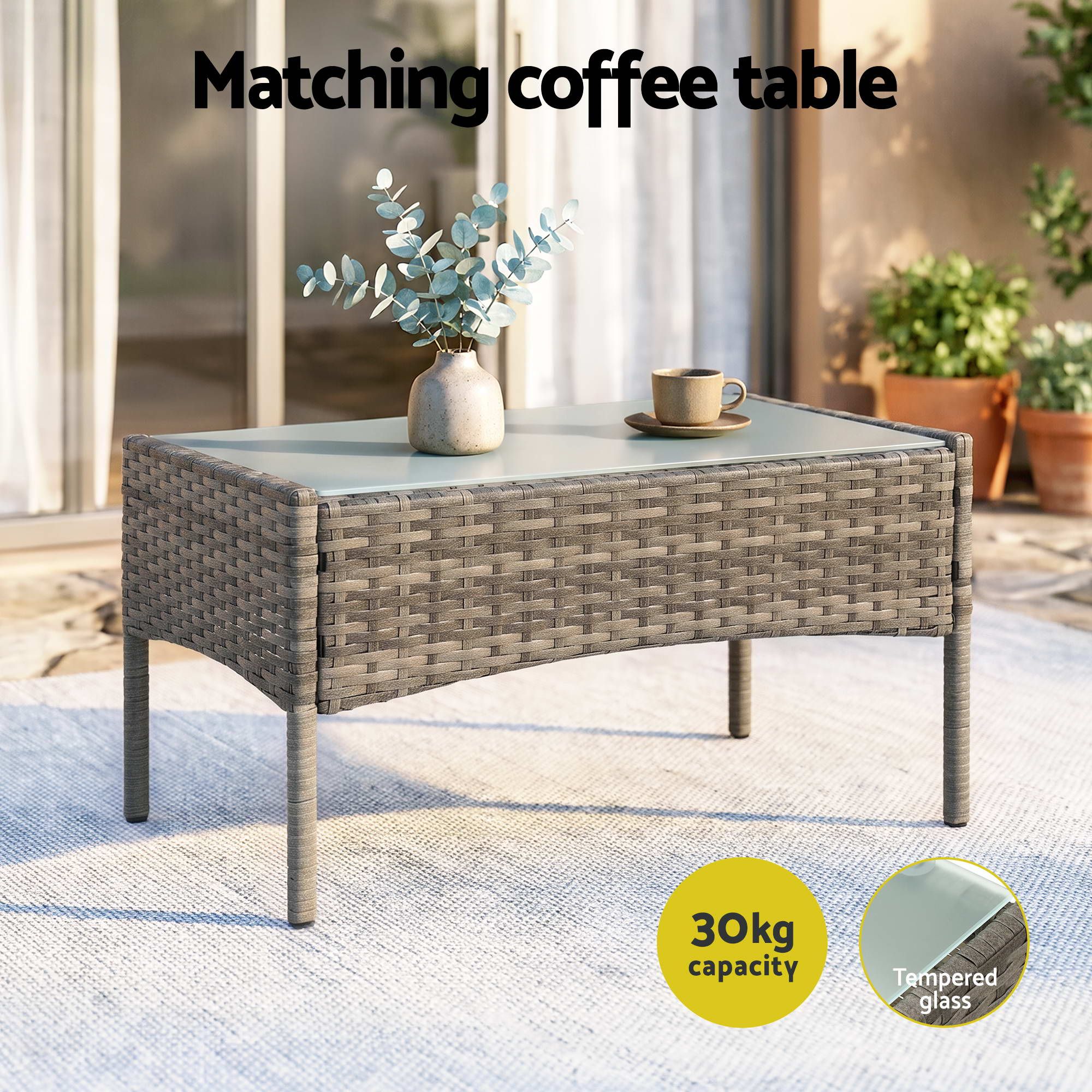 Gardeon 4-Piece Outdoor Sofa Set with Two Pillows Rattan Furniture Grey Bedworld