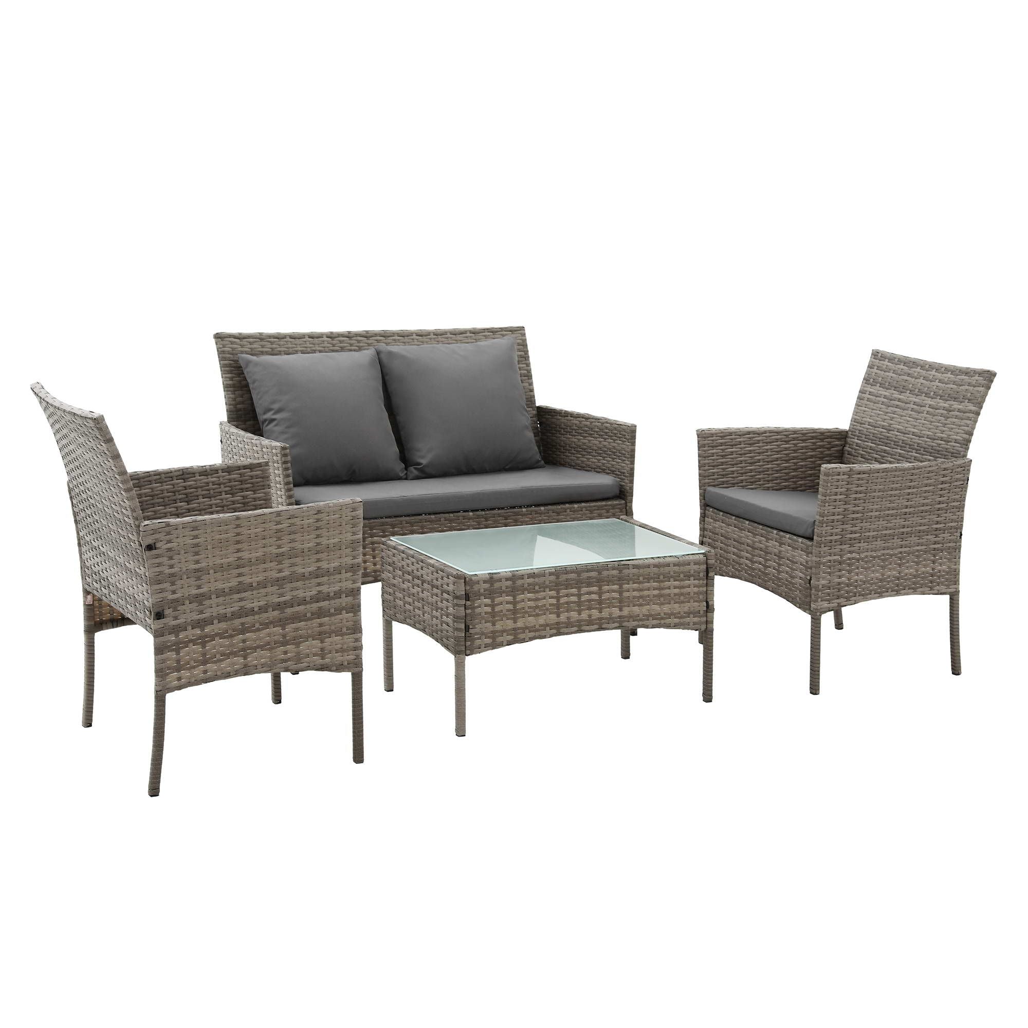 Gardeon 4-Piece Outdoor Sofa Set with Two Pillows Rattan Furniture Grey Bedworld
