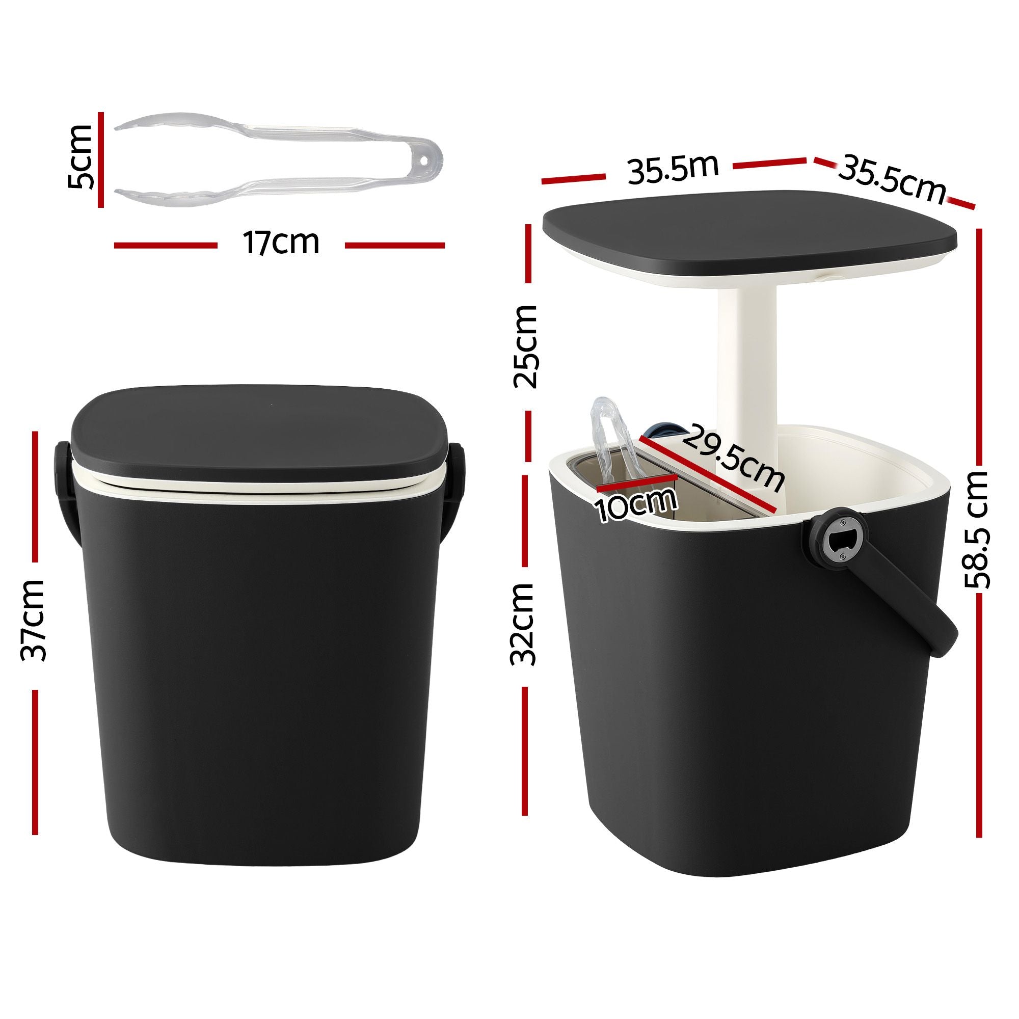 Gardeon 2-in-1 Outdoor Bar Table Portable Wine Cooler 15L Ice Bucket Tong Black Bedworld