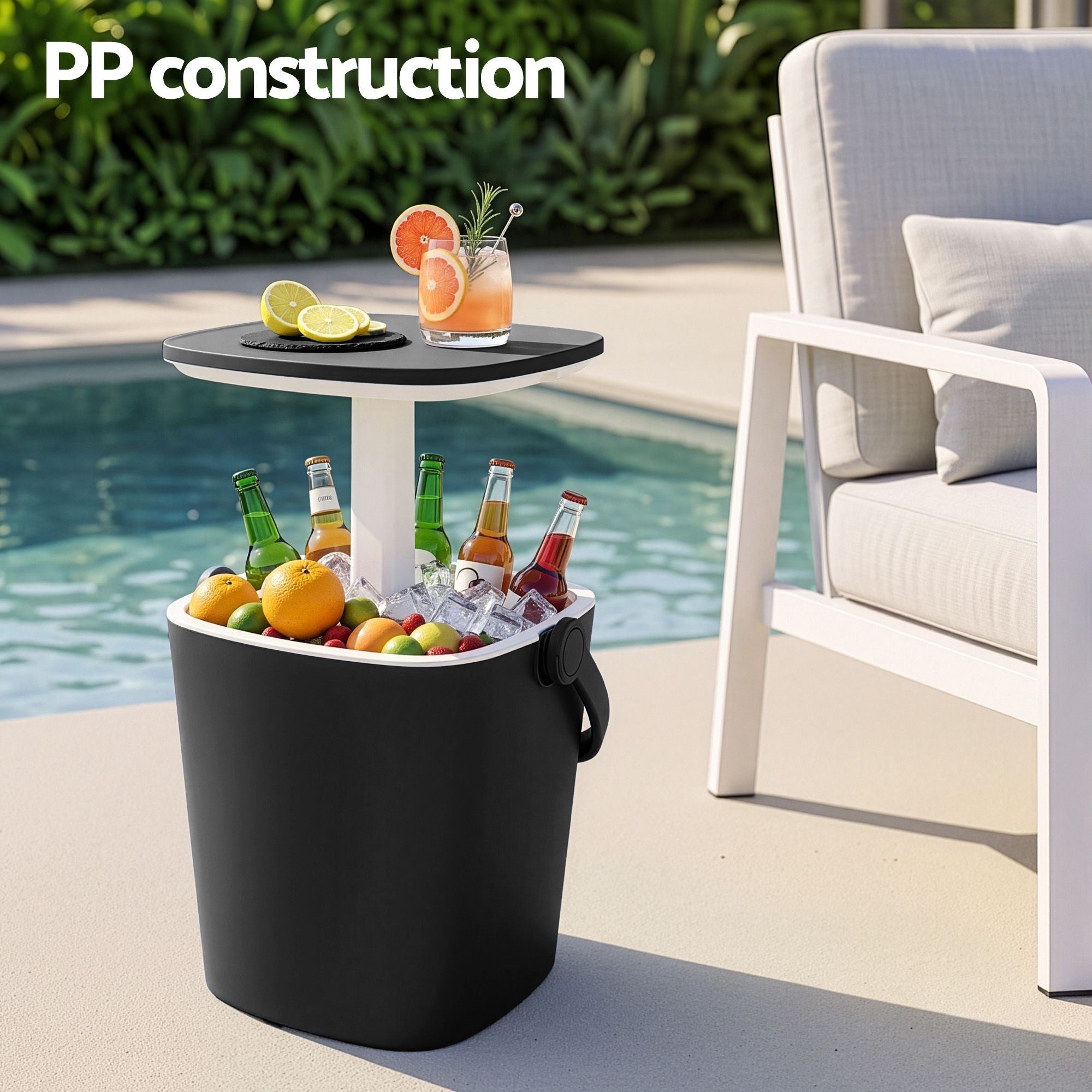 Gardeon 2-in-1 Outdoor Bar Table Portable Wine Cooler 15L Ice Bucket Tong Black Bedworld