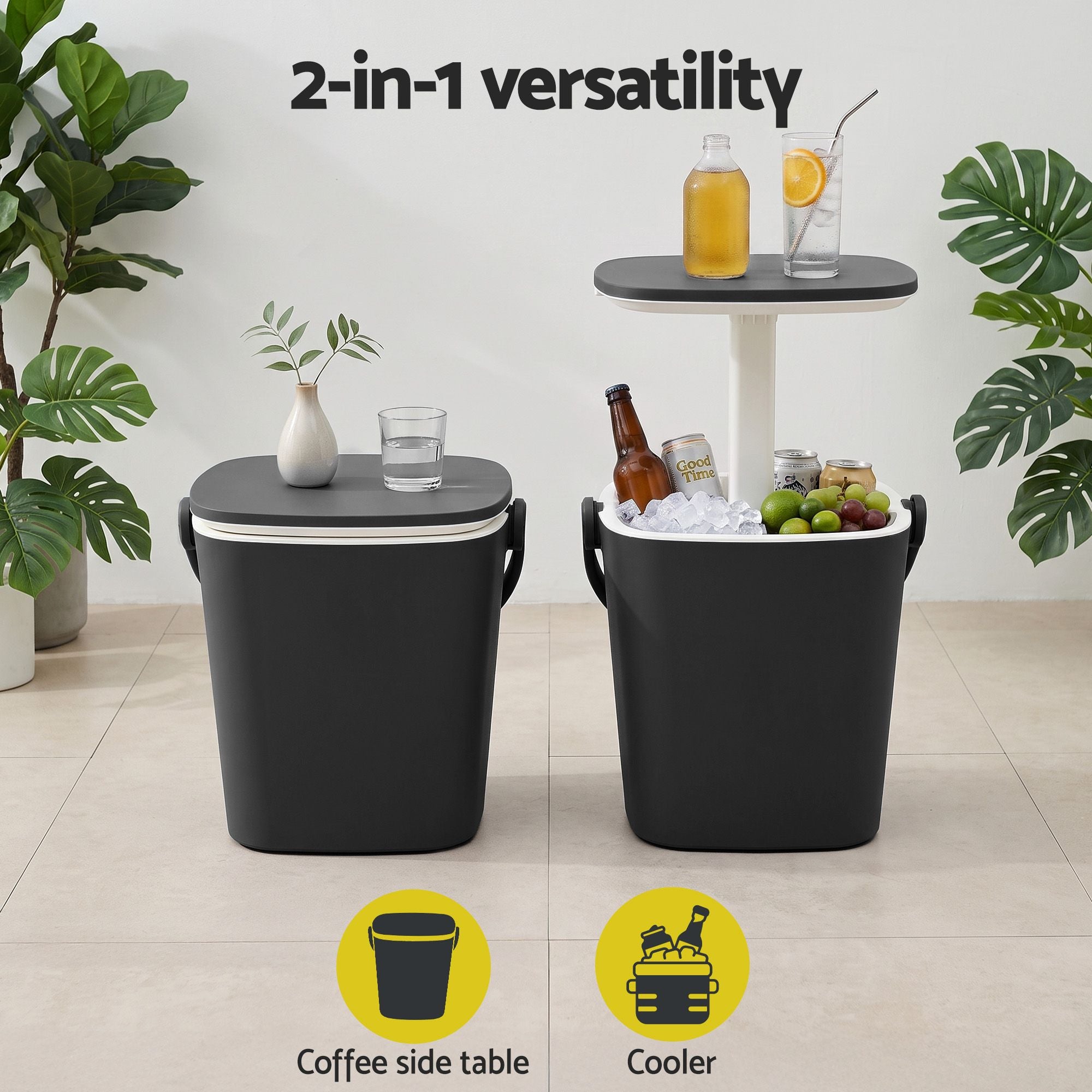 Gardeon 2-in-1 Outdoor Bar Table Portable Wine Cooler 15L Ice Bucket Tong Black Bedworld