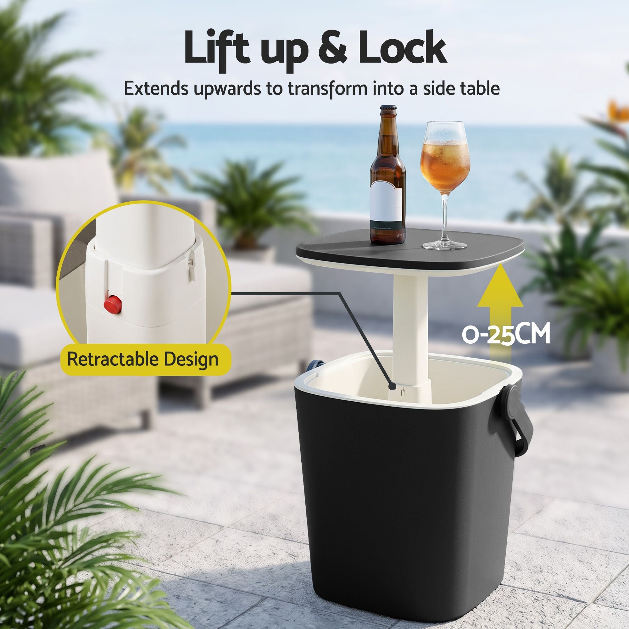 Gardeon 2-in-1 Outdoor Bar Table Portable Wine Cooler 15L Ice Bucket Tong Black Bedworld