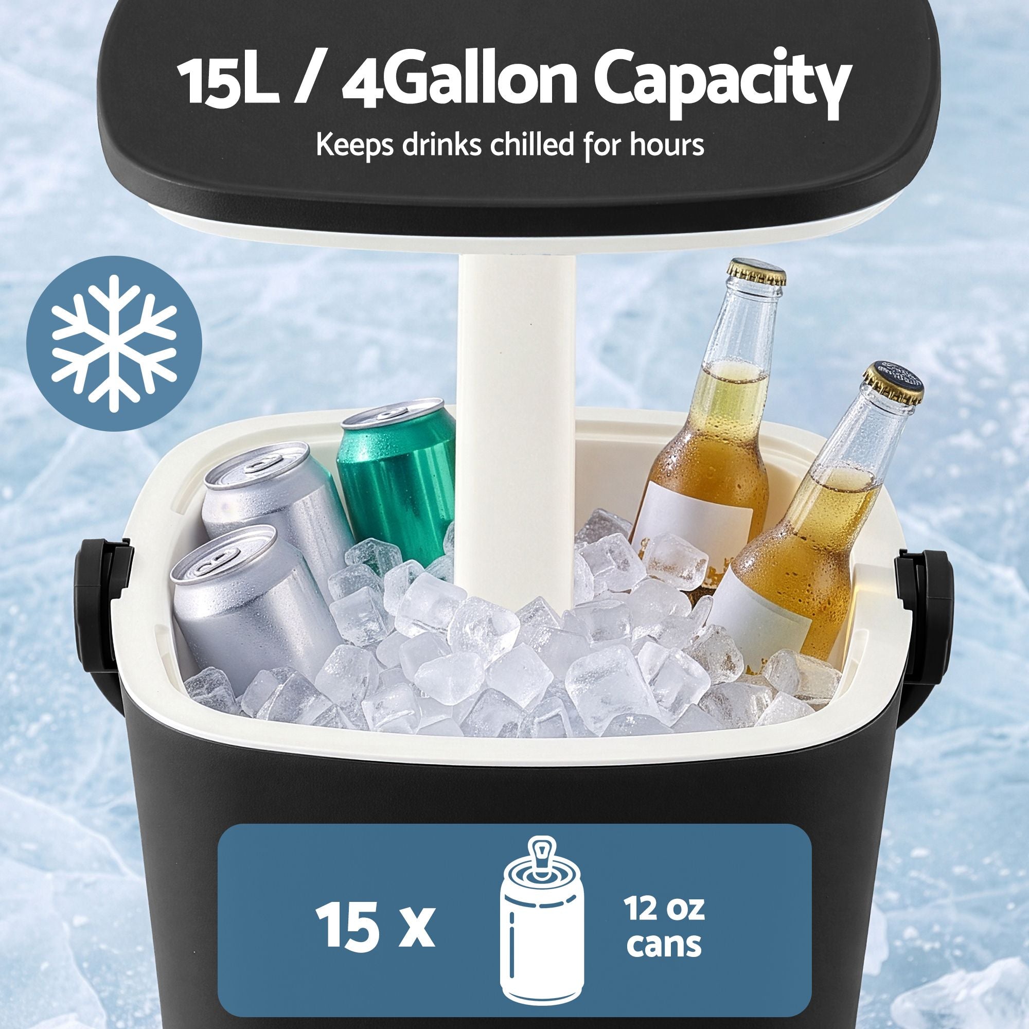 Gardeon 2-in-1 Outdoor Bar Table Portable Wine Cooler 15L Ice Bucket Tong Black Bedworld