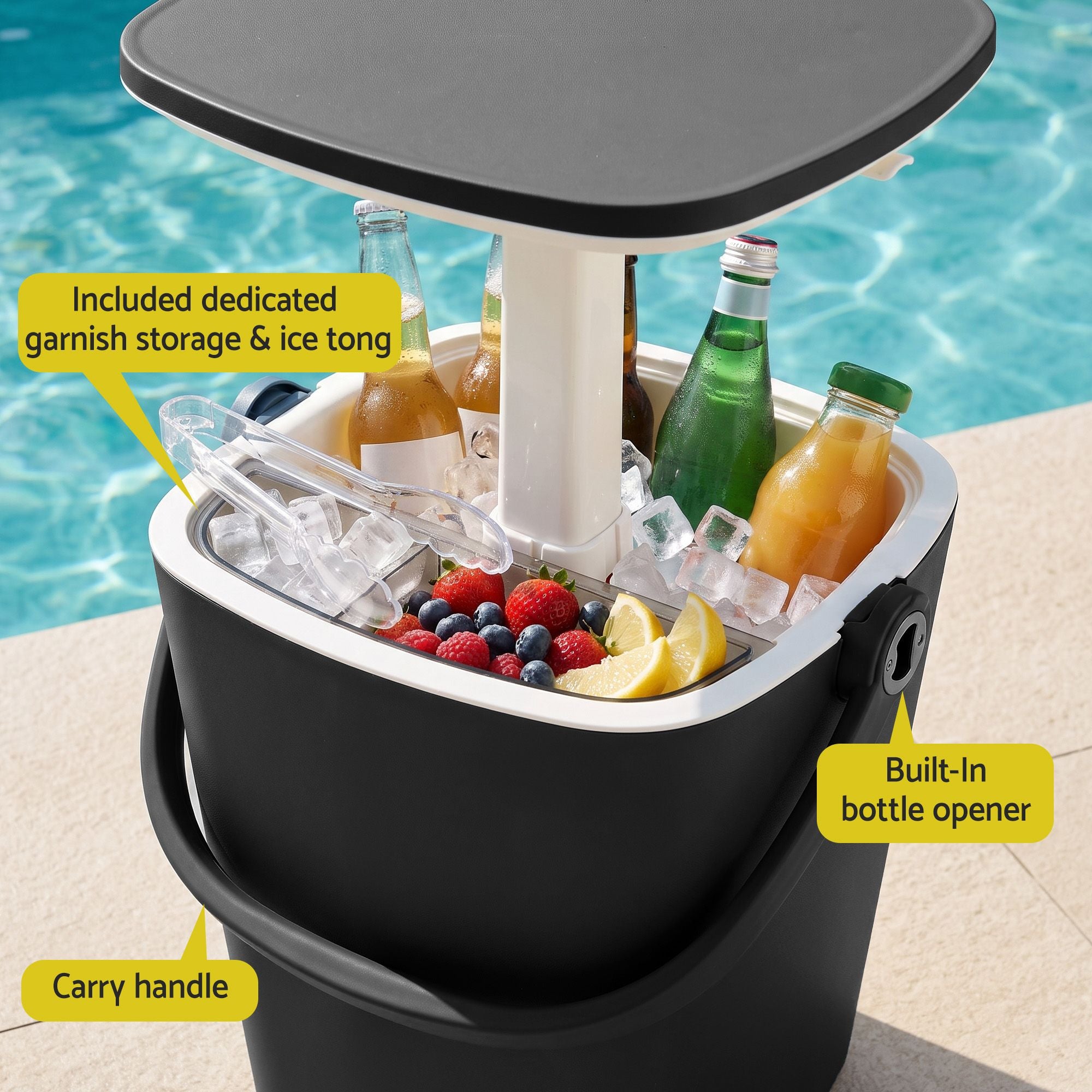 Gardeon 2-in-1 Outdoor Bar Table Portable Wine Cooler 15L Ice Bucket Tong Black Bedworld
