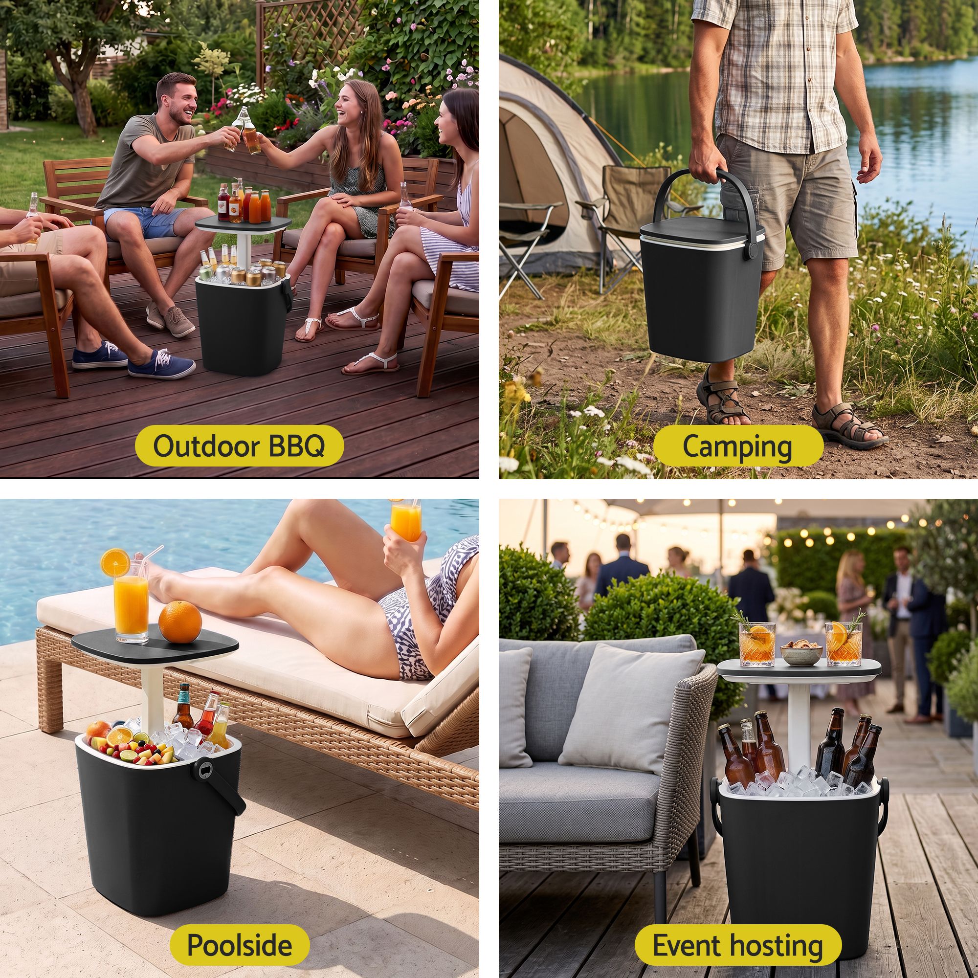 Gardeon 2-in-1 Outdoor Bar Table Portable Wine Cooler 15L Ice Bucket Tong Black Bedworld