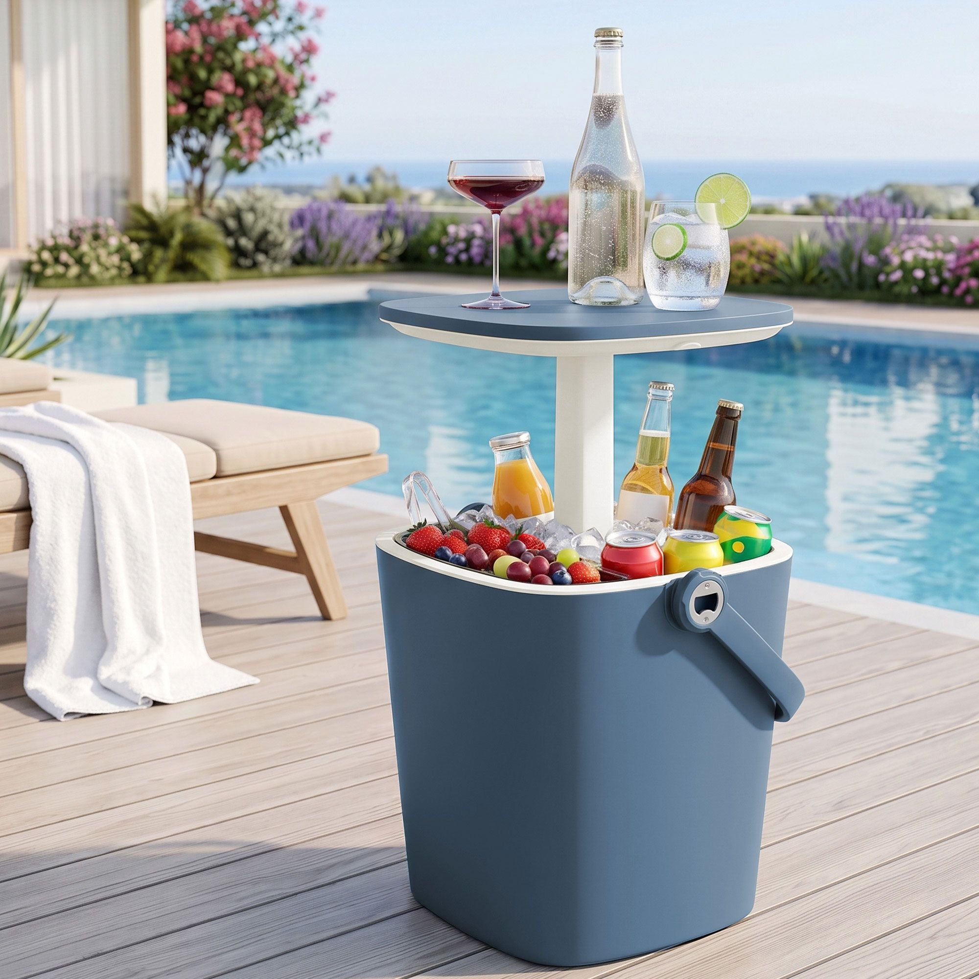 Gardeon 2-in-1 Outdoor Bar Table Portable Ice Bucket Cooler 15L Tong Blue Bedworld