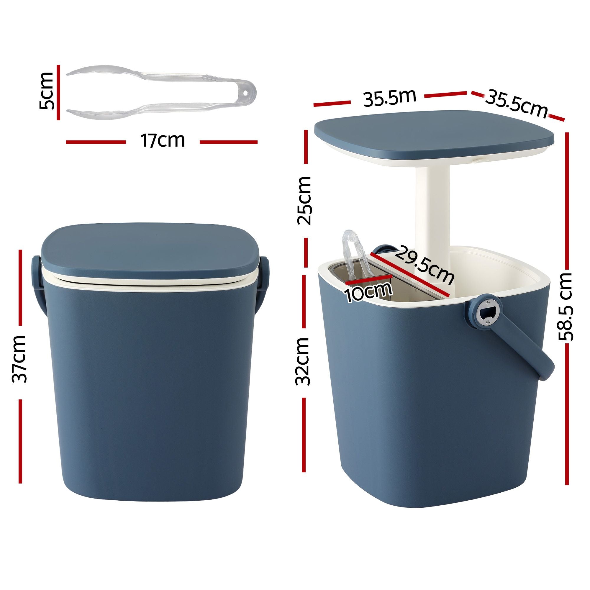 Gardeon 2-in-1 Outdoor Bar Table Portable Ice Bucket Cooler 15L Tong Blue Bedworld