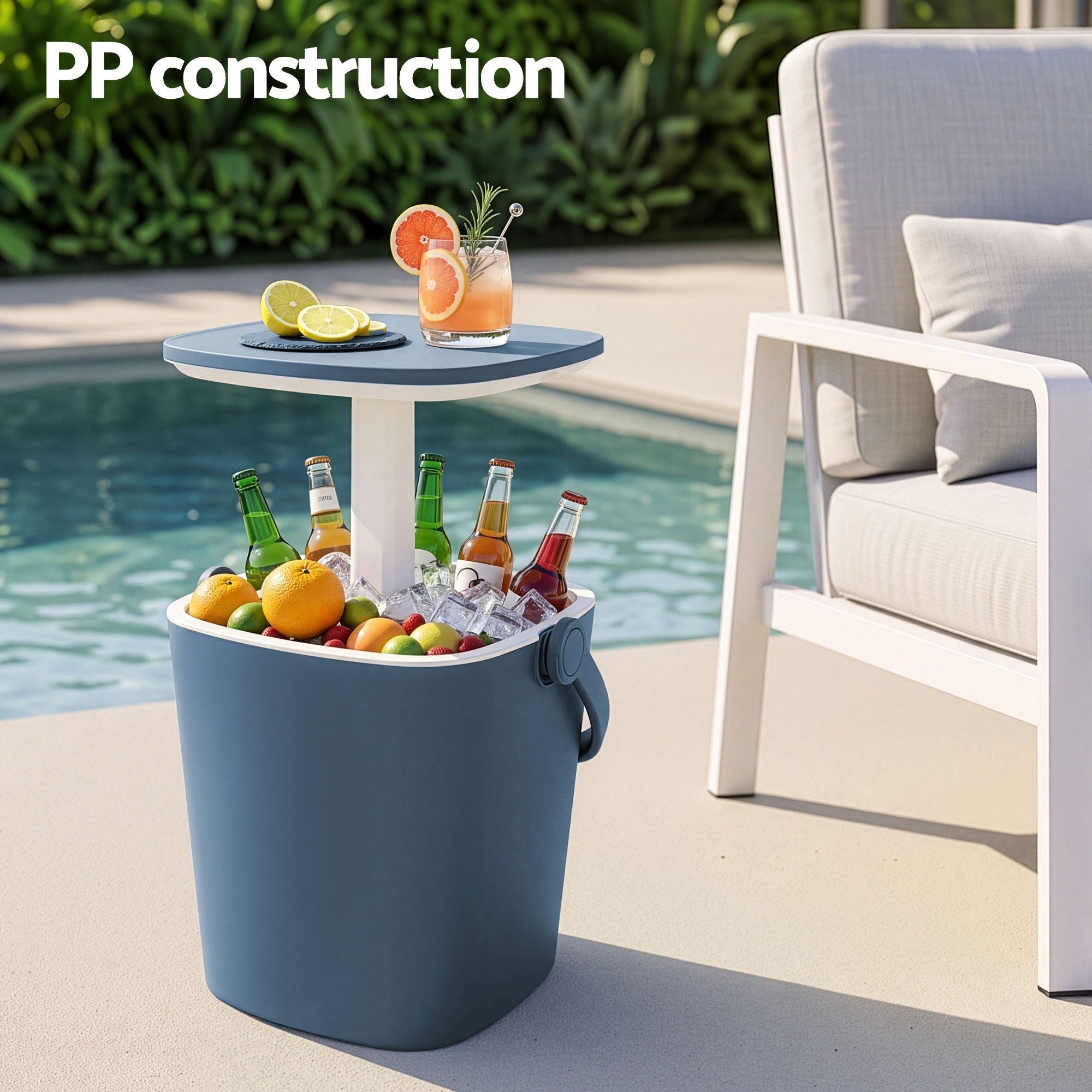 Gardeon 2-in-1 Outdoor Bar Table Portable Ice Bucket Cooler 15L Tong Blue Bedworld